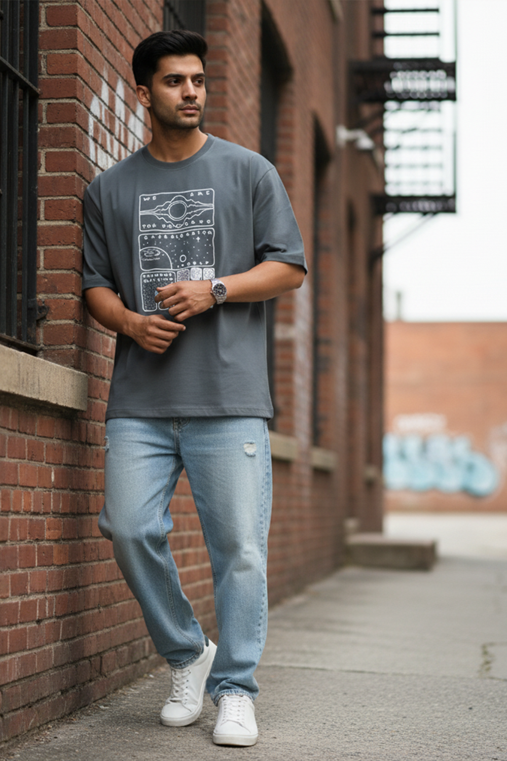 Nebula Grid Graphic Oversize Tee