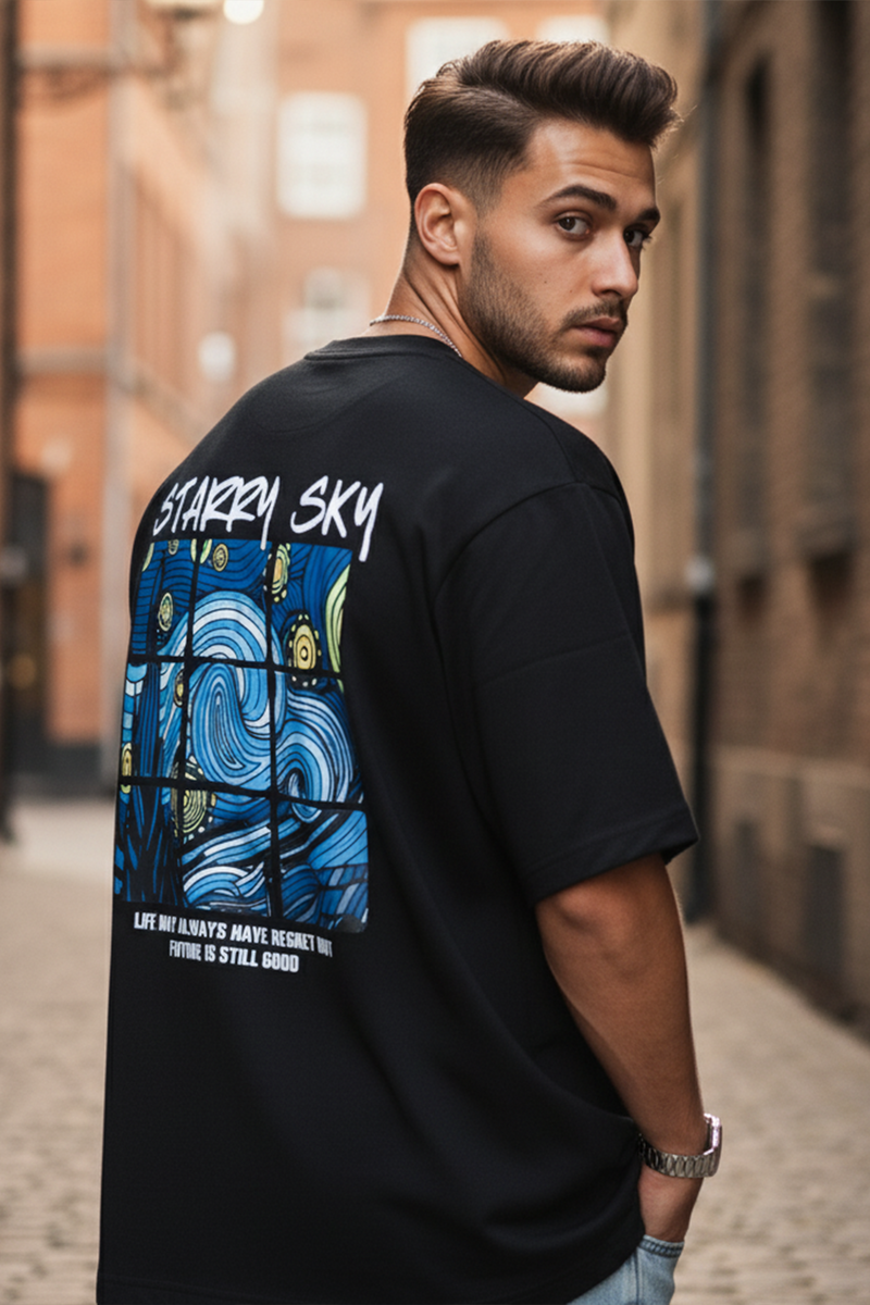 Streetwear Oversized Tee, Tiled Sky Graphic