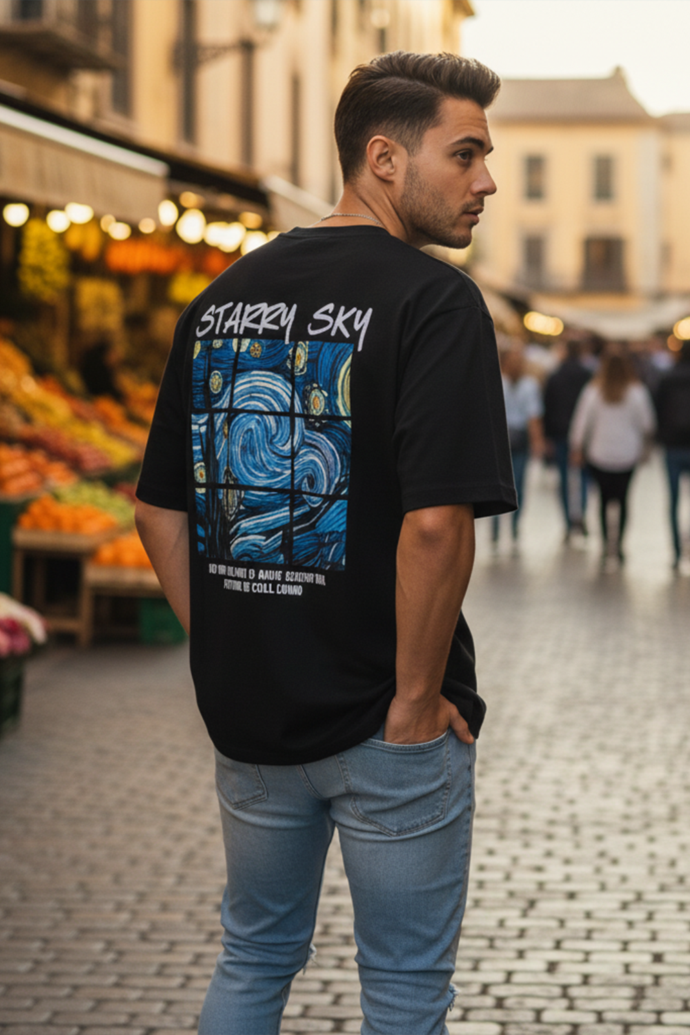 Streetwear Oversized Tee, Tiled Sky Graphic