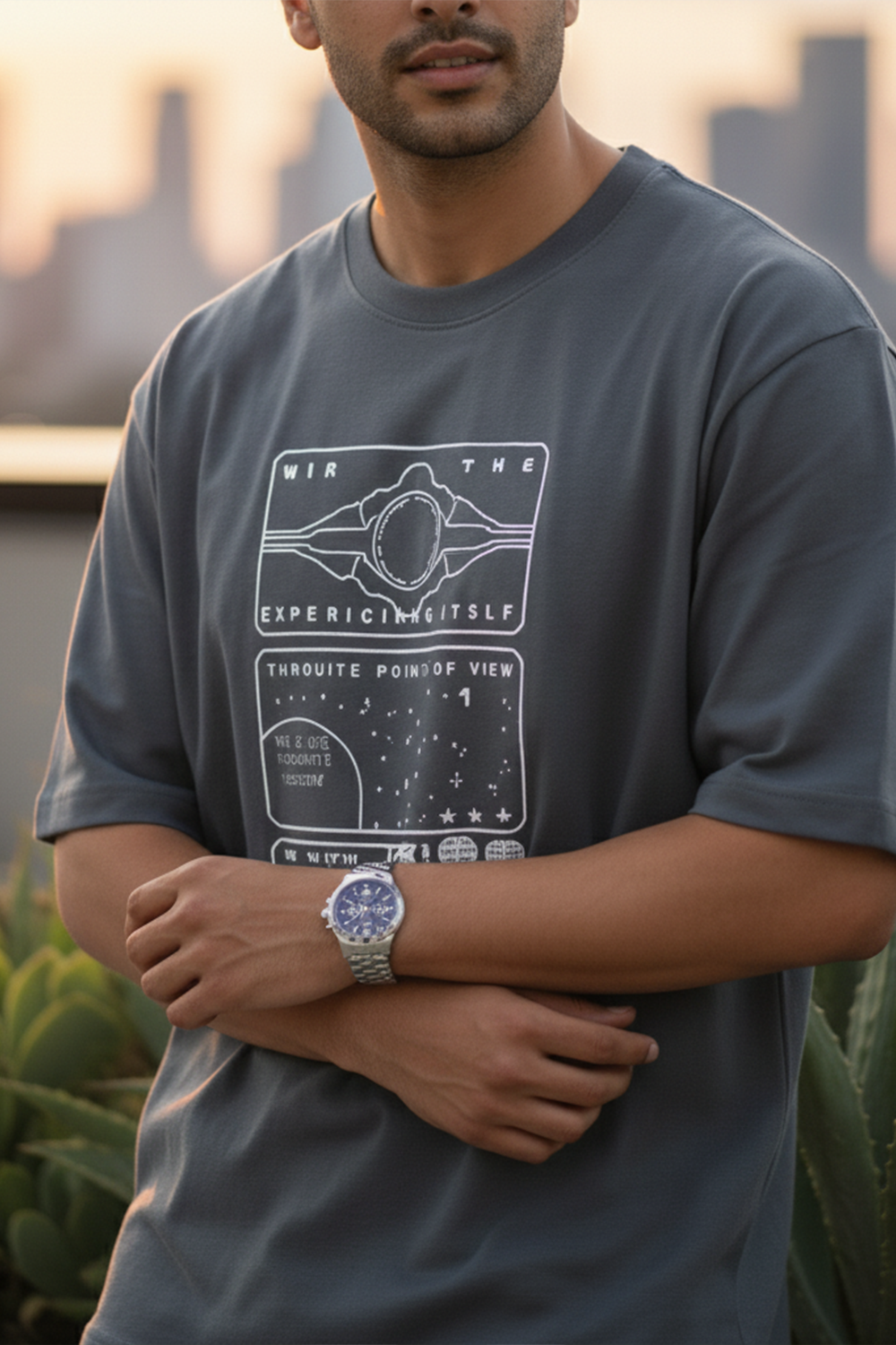 Nebula Grid Graphic Oversize Tee