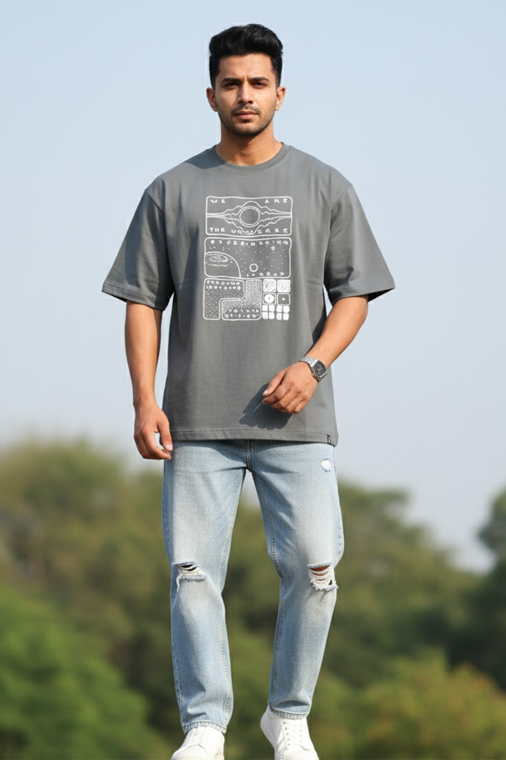 Nebula Grid Graphic Oversize Tee