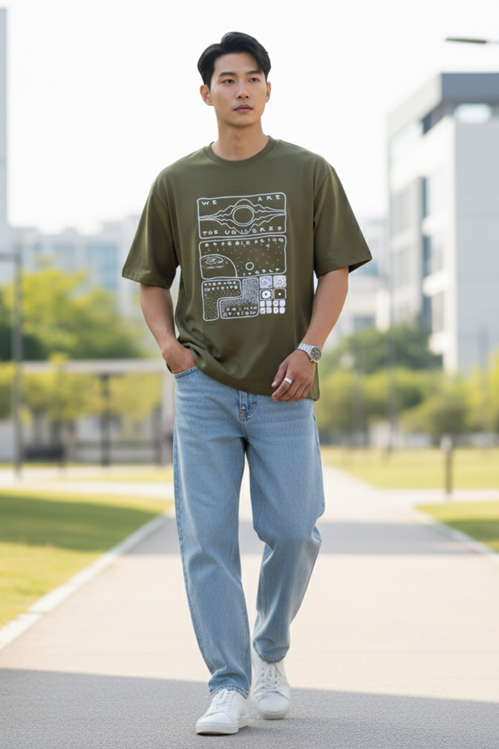 Nebula Grid Graphic Oversize Tee