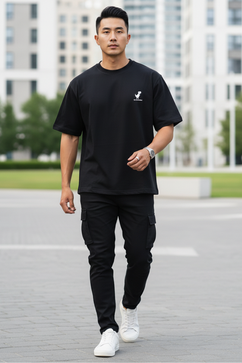 Minimal Dino "No Connection" Oversized Tee