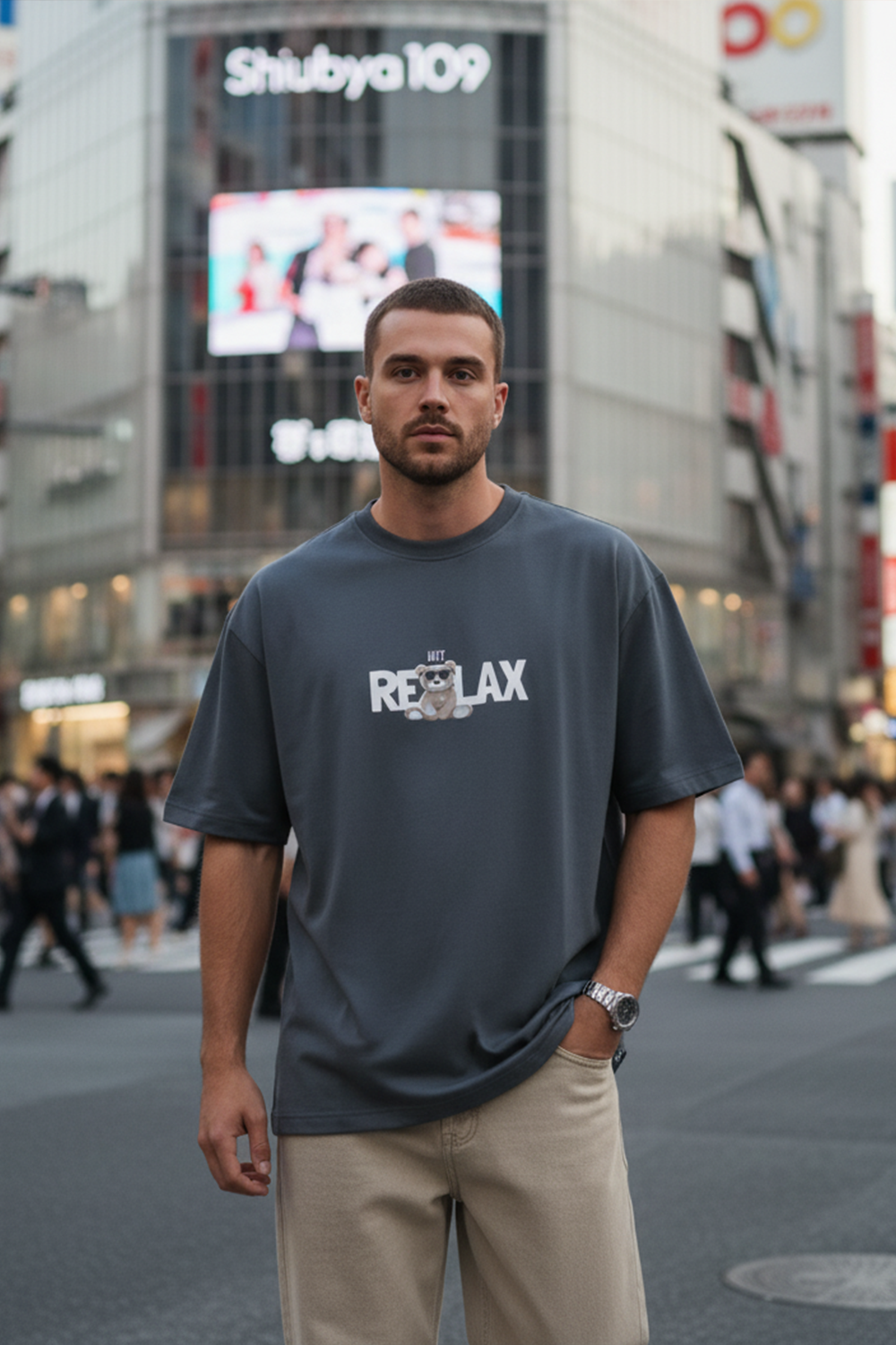Oversized “Just Relax” Bear Tee