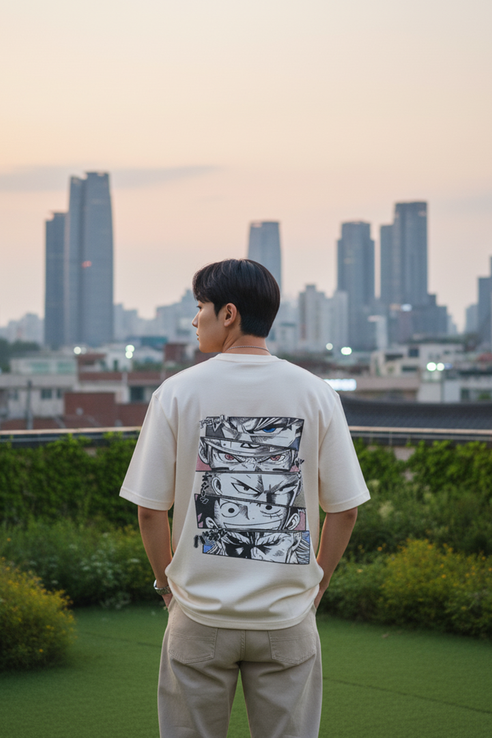 Streetwear Oversized Tee with Anime Panels