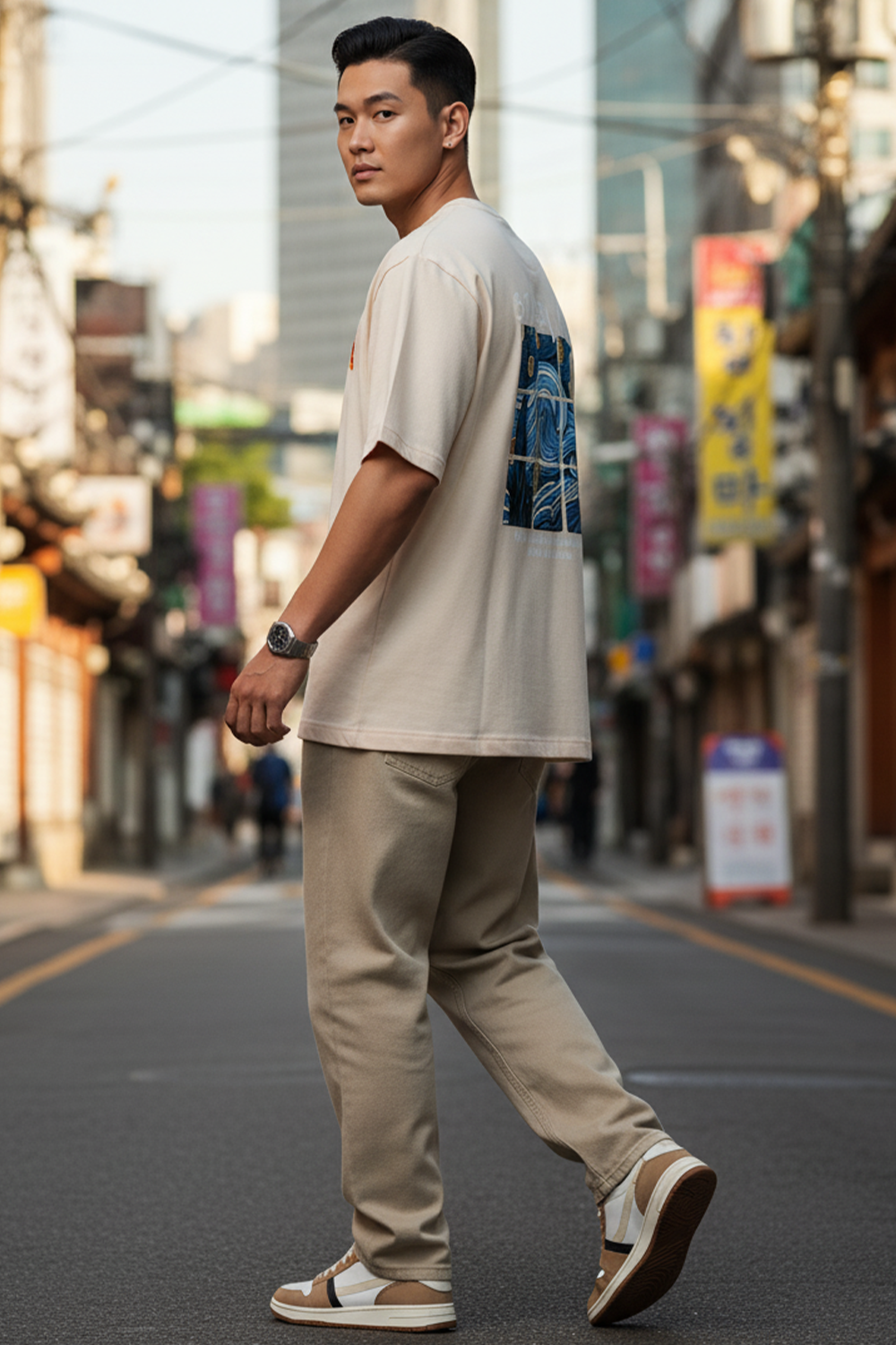Streetwear Oversized Tee, Tiled Sky Graphic