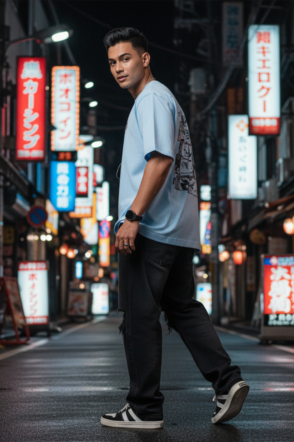 Streetwear Oversized Tee with Anime Panels