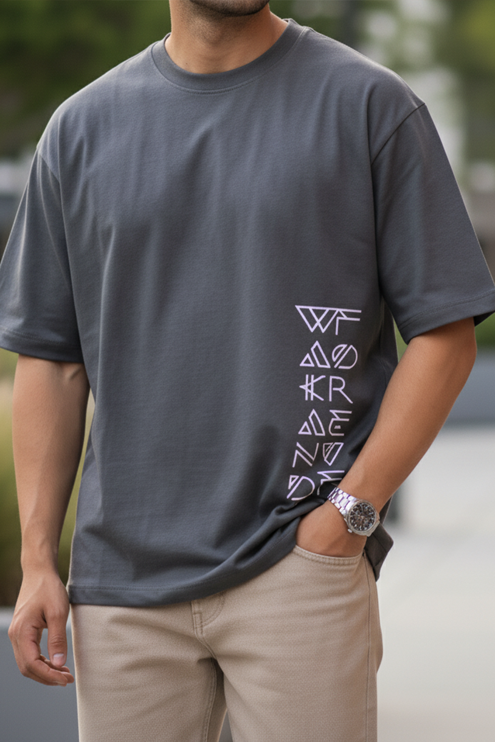 Abstract Letter Print Oversized Tee