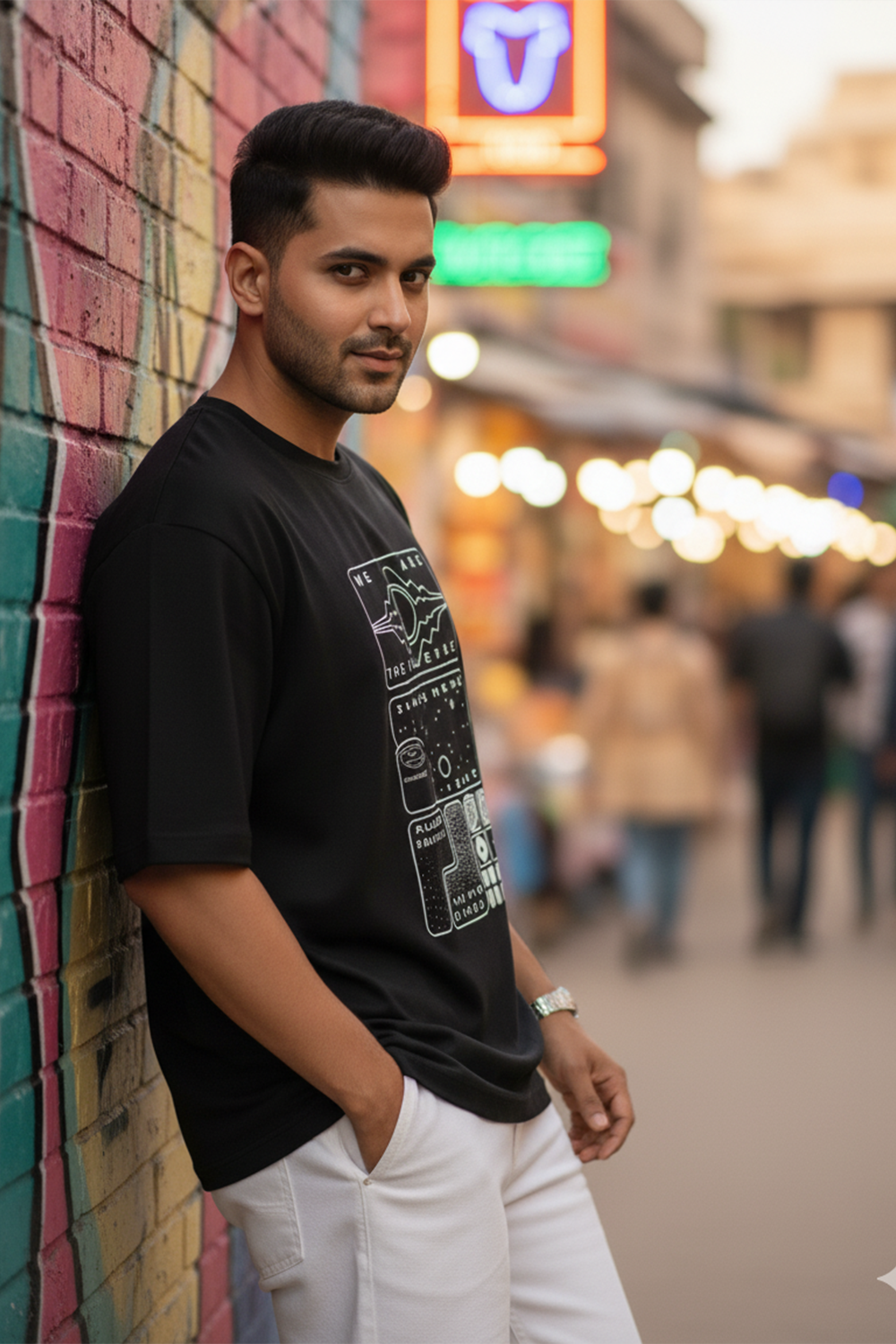 Nebula Grid Graphic Oversize Tee