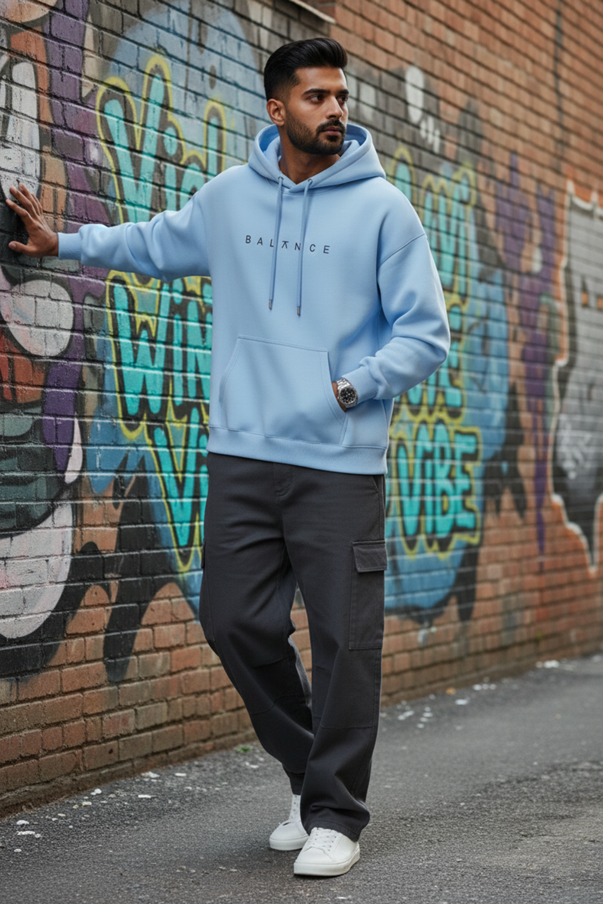 Balance Streetwear Hoodie — Light Blue