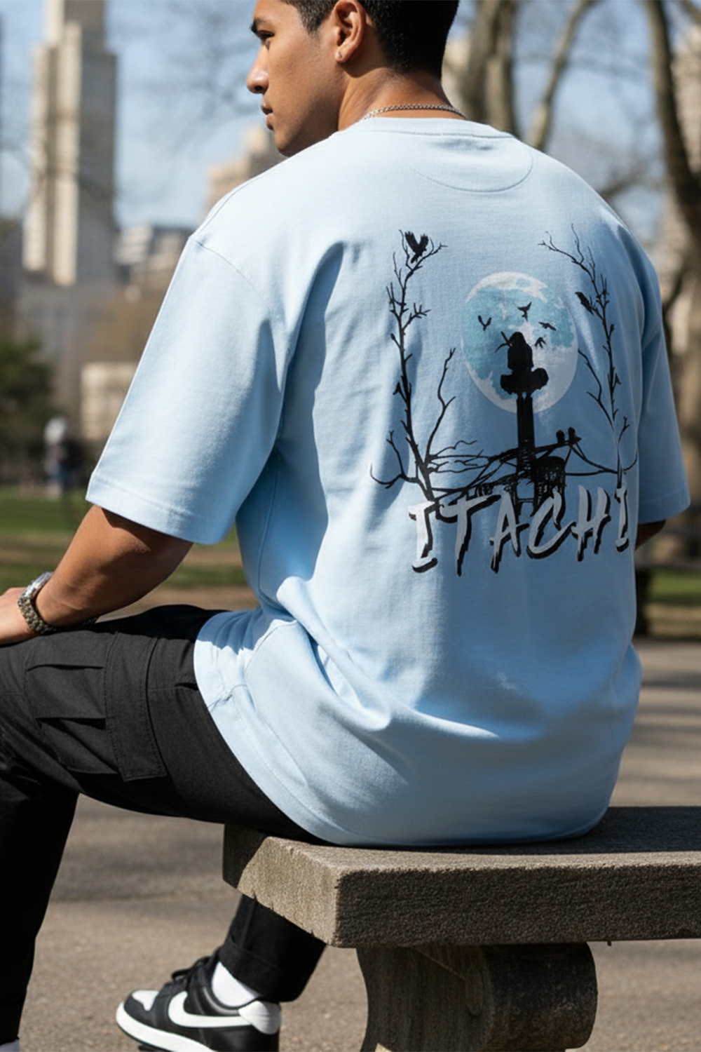 Itachi Nightscape Oversized T‑Shirt | Light Blue