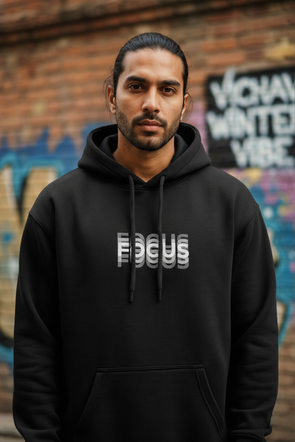Focus Lettering Hoodie — Black