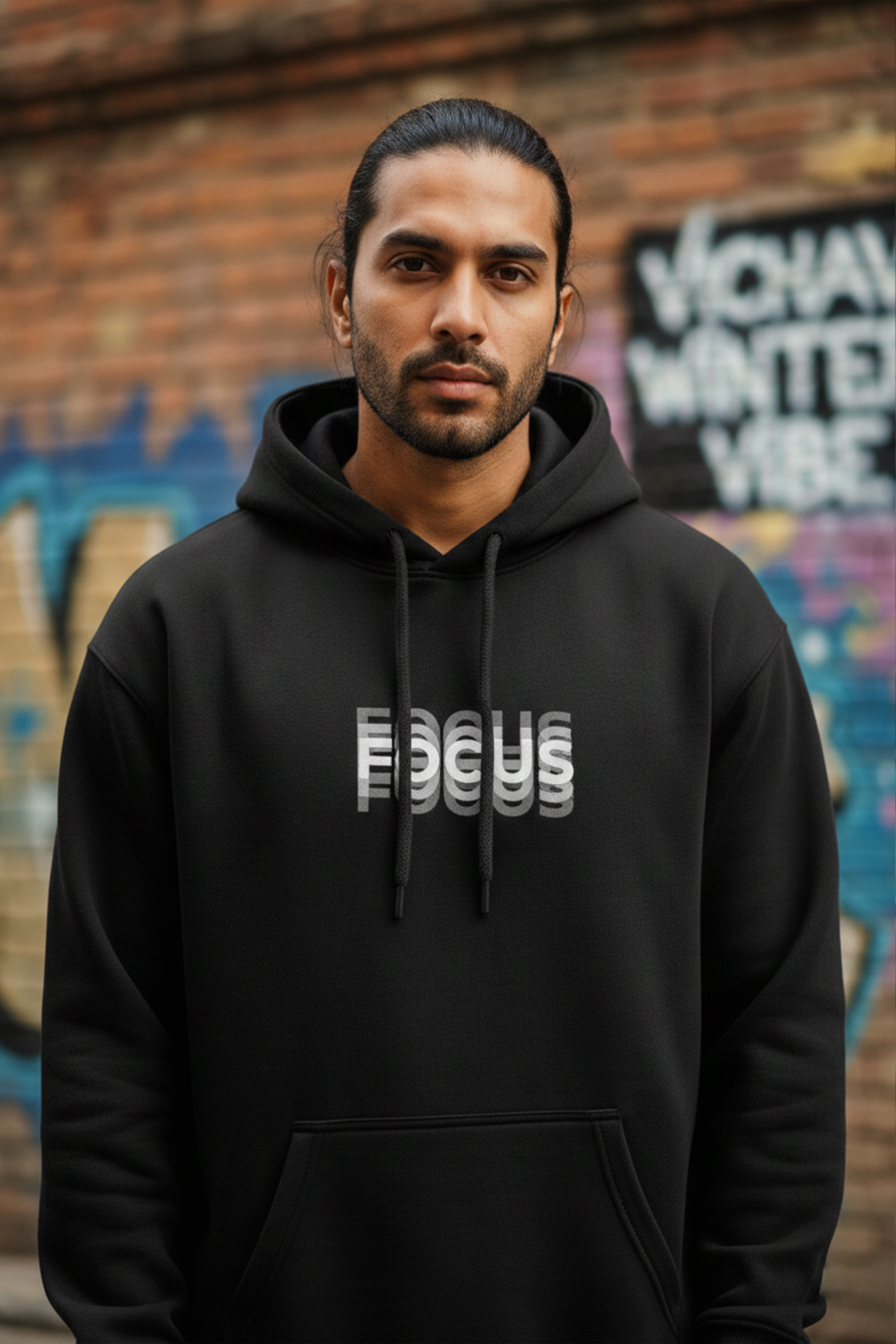 Focus Lettering Hoodie — Black