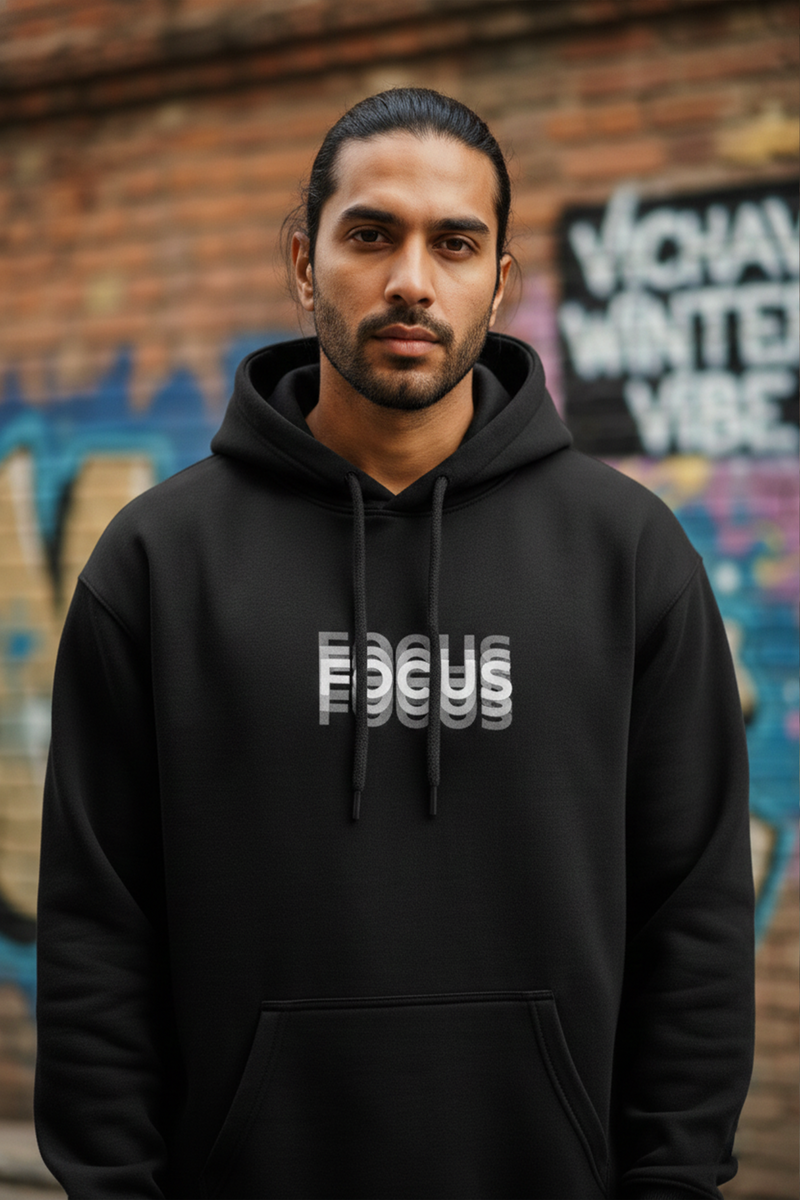 Focus Lettering Hoodie — Black