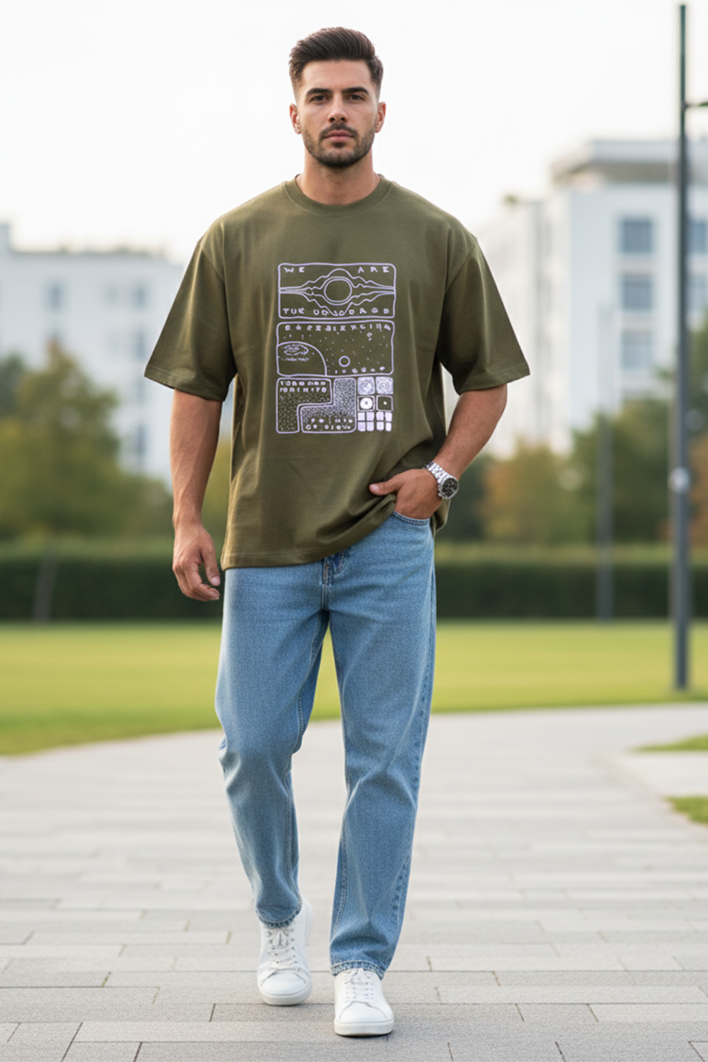 Nebula Grid Graphic Oversize Tee