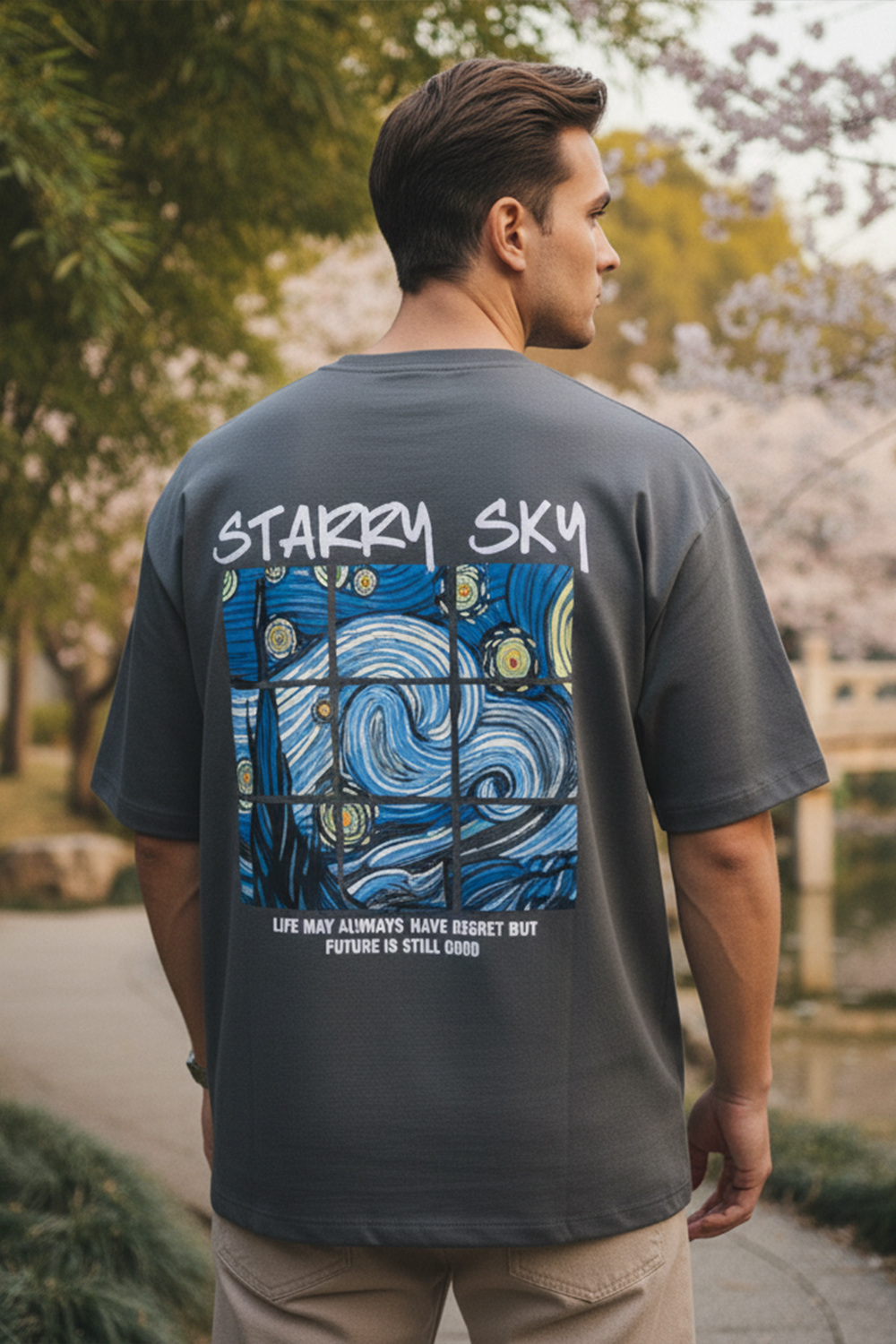 Streetwear Oversized Tee, Tiled Sky Graphic
