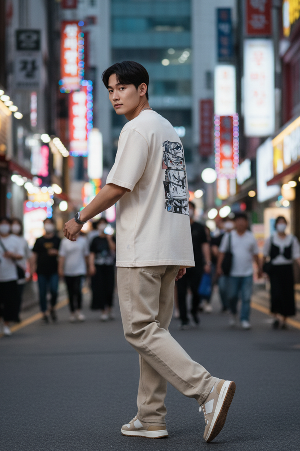 Streetwear Oversized Tee with Anime Panels