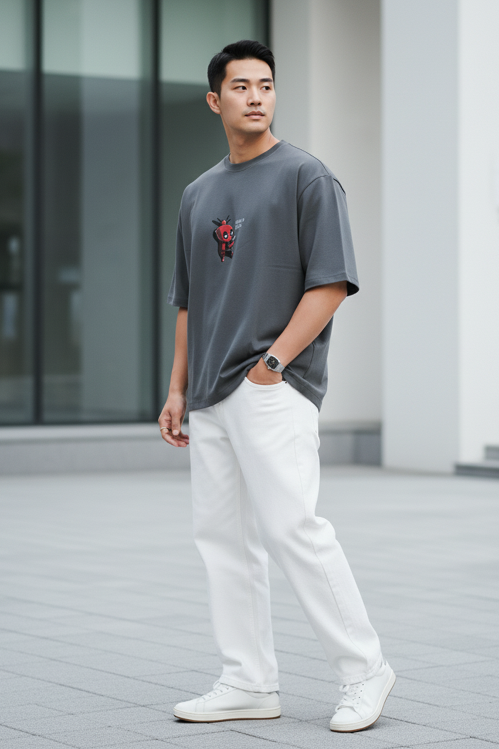 Cute Deadpool Graphic Streetwear Men’s Oversized Tee