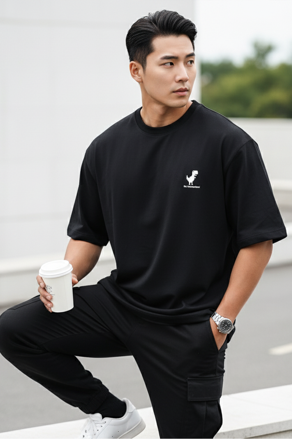 Minimal Dino "No Connection" Oversized Tee