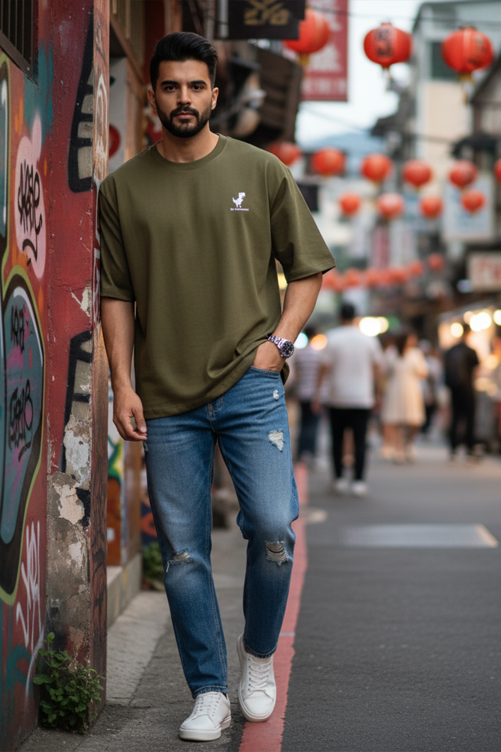 Minimal Dino "No Connection" Oversized Tee