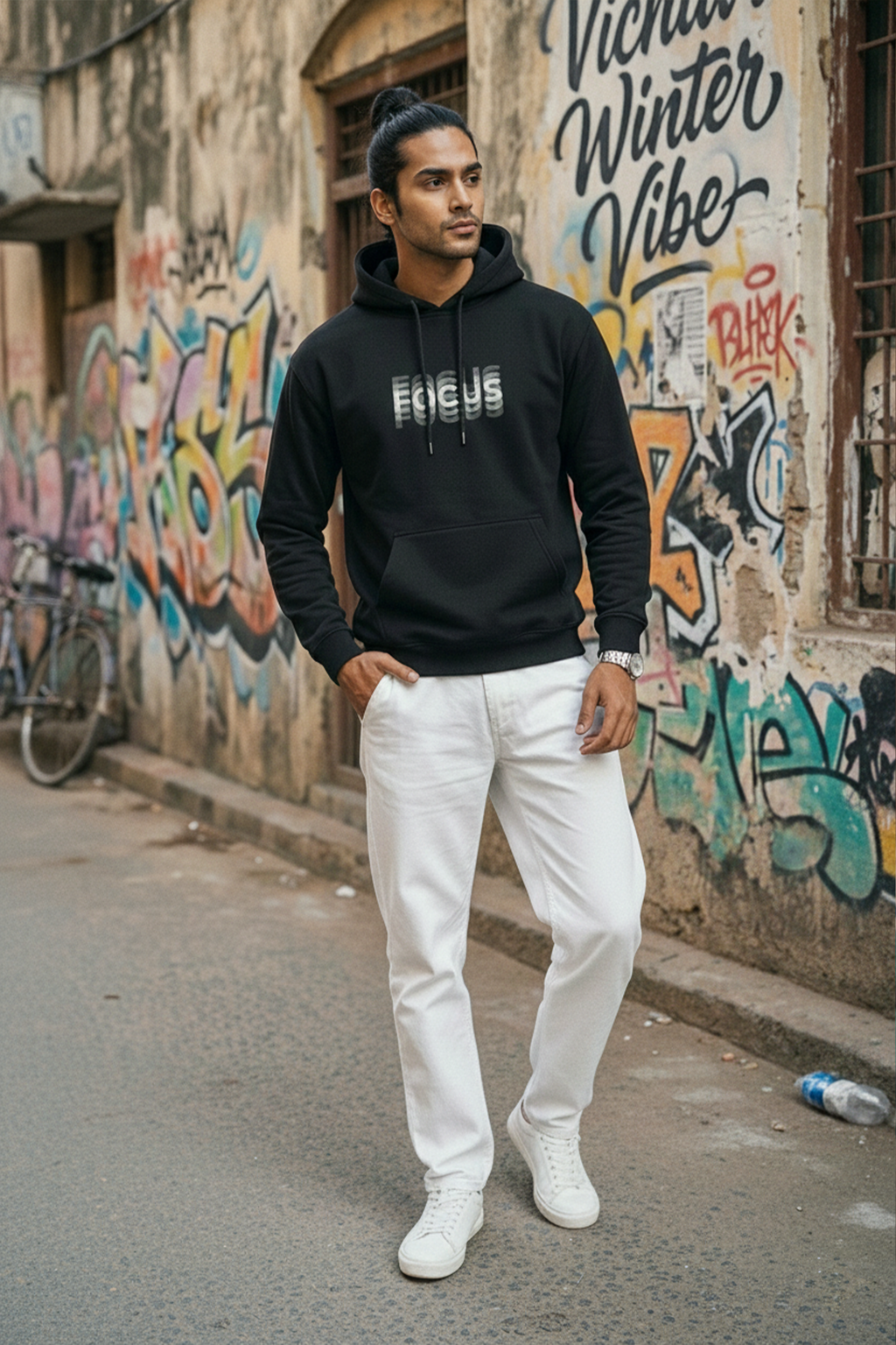 Focus Lettering Hoodie — Black