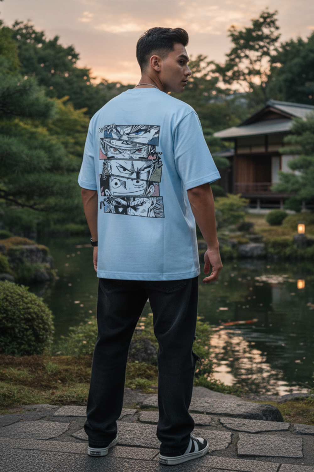 Streetwear Oversized Tee with Anime Panels