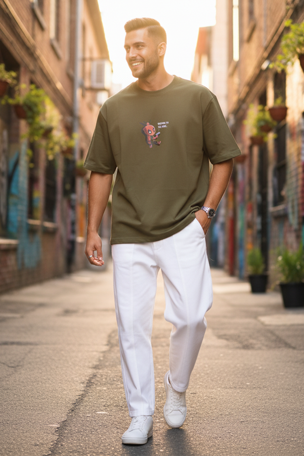 Cute Deadpool Graphic Streetwear Men’s Oversized Tee