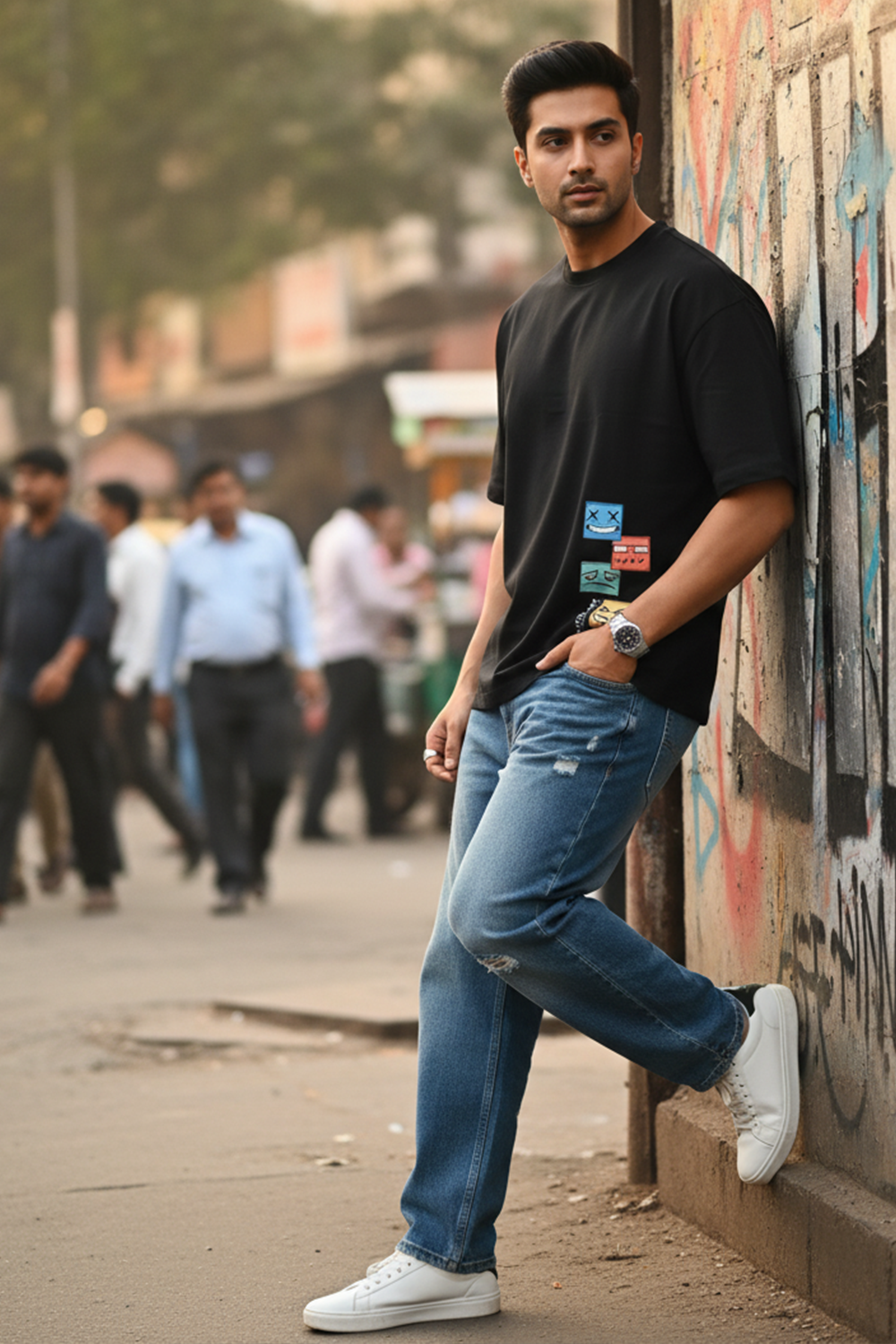 Playful Stack Graphic Oversize Tee