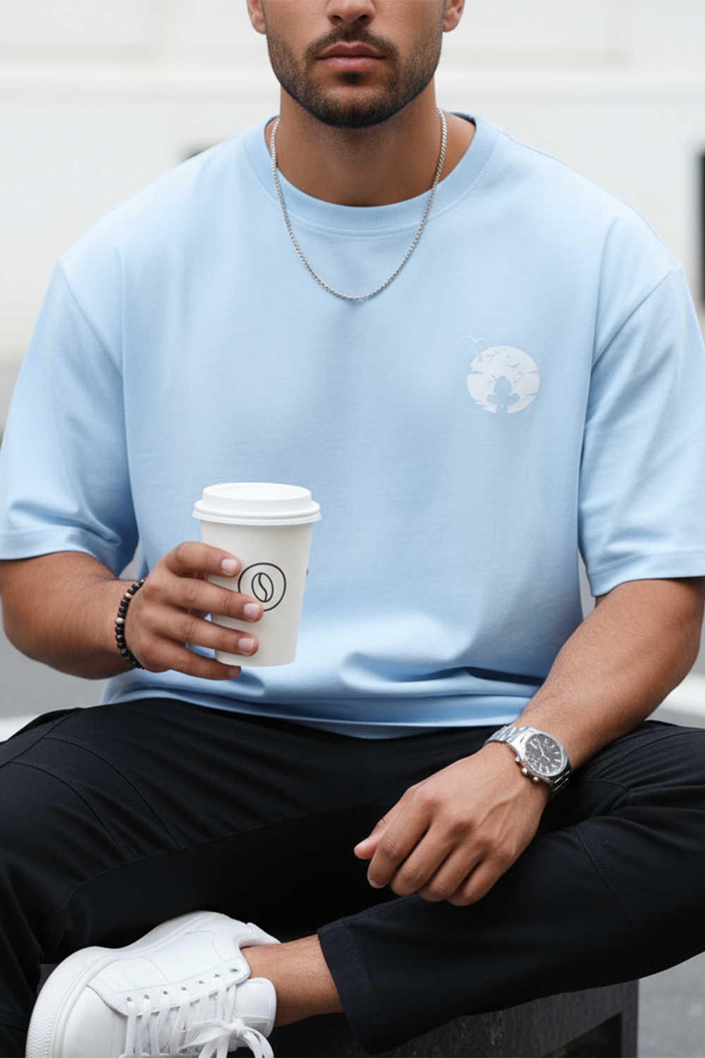 Itachi Nightscape Oversized T‑Shirt | Light Blue