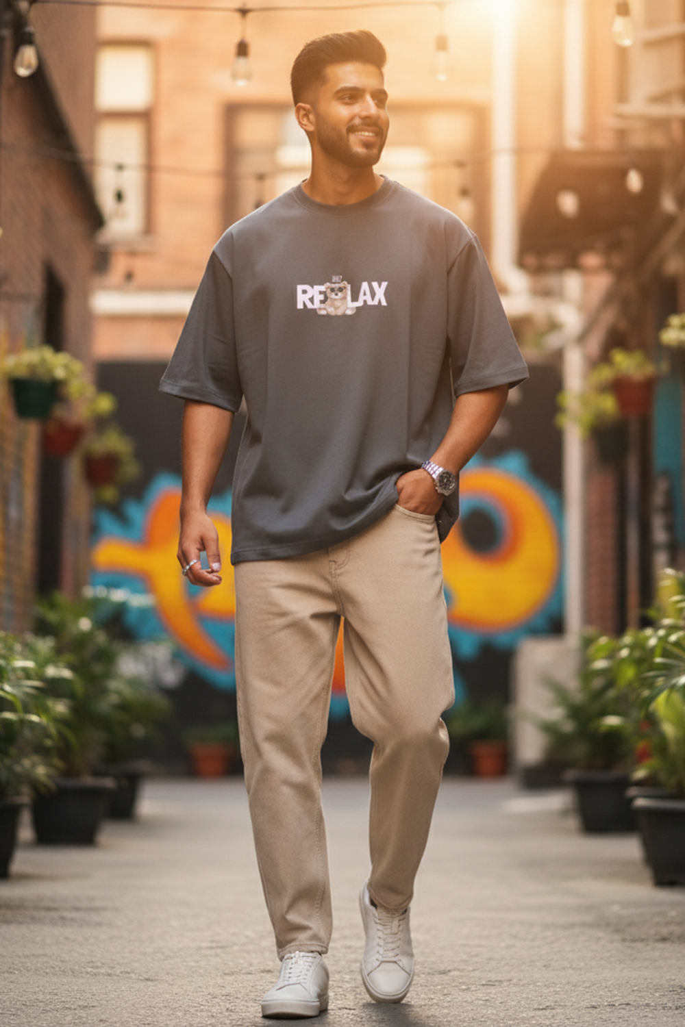 Oversized “Just Relax” Bear Tee