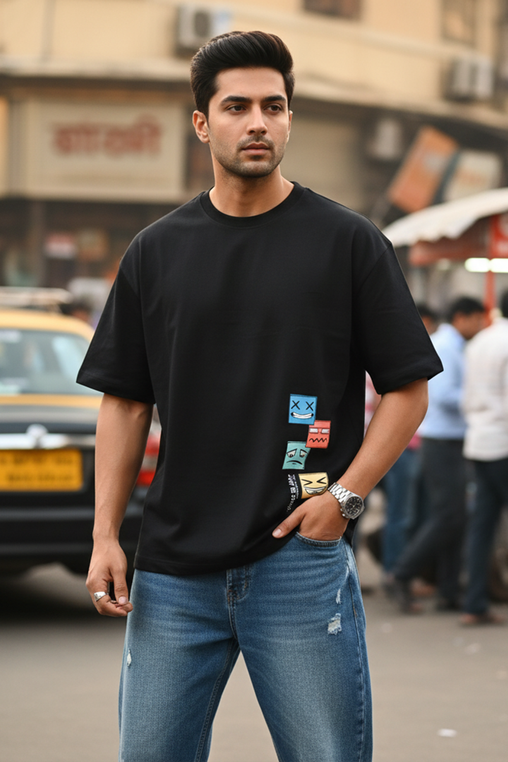 Playful Stack Graphic Oversize Tee