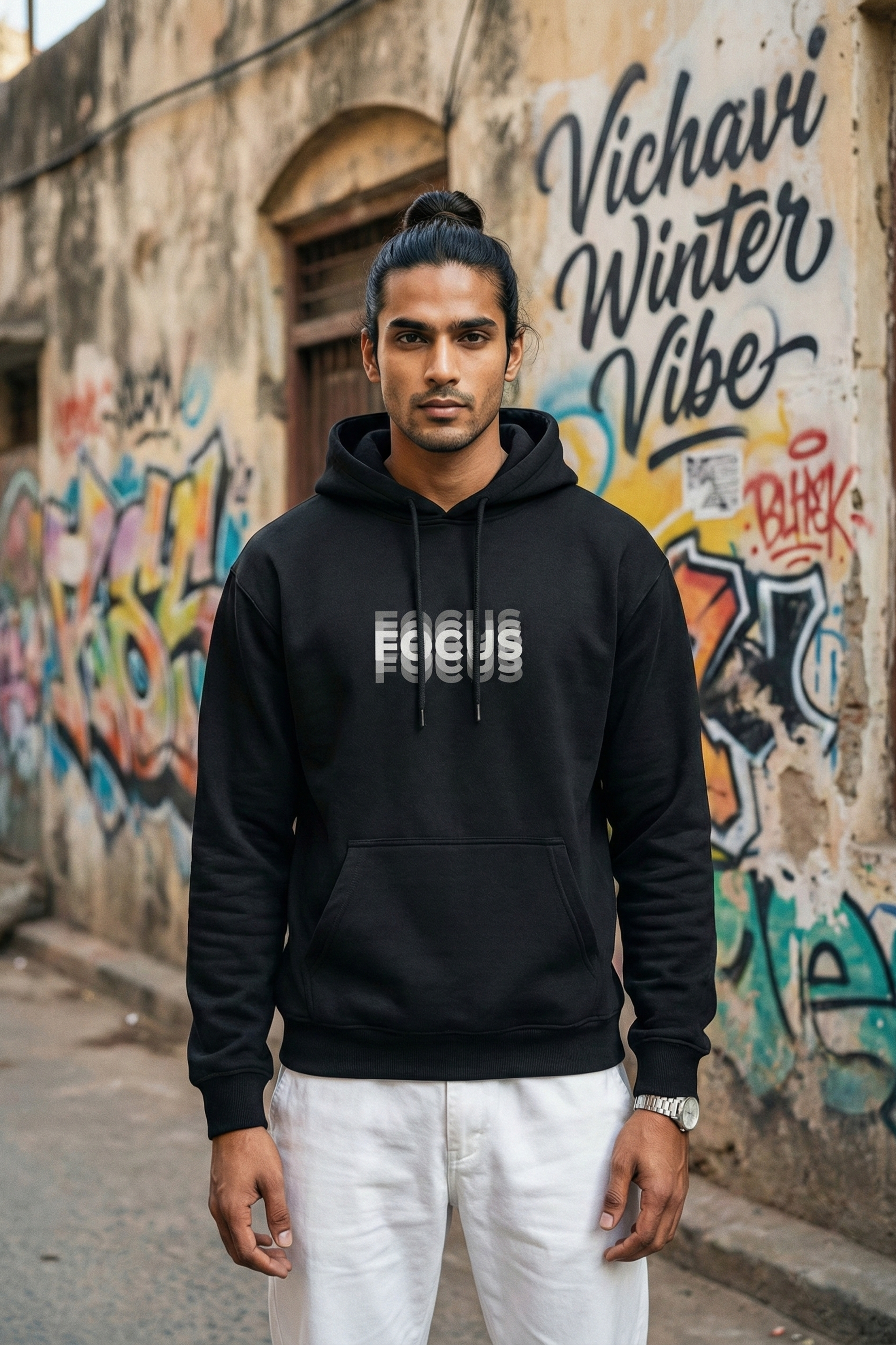 Focus Lettering Hoodie — Black