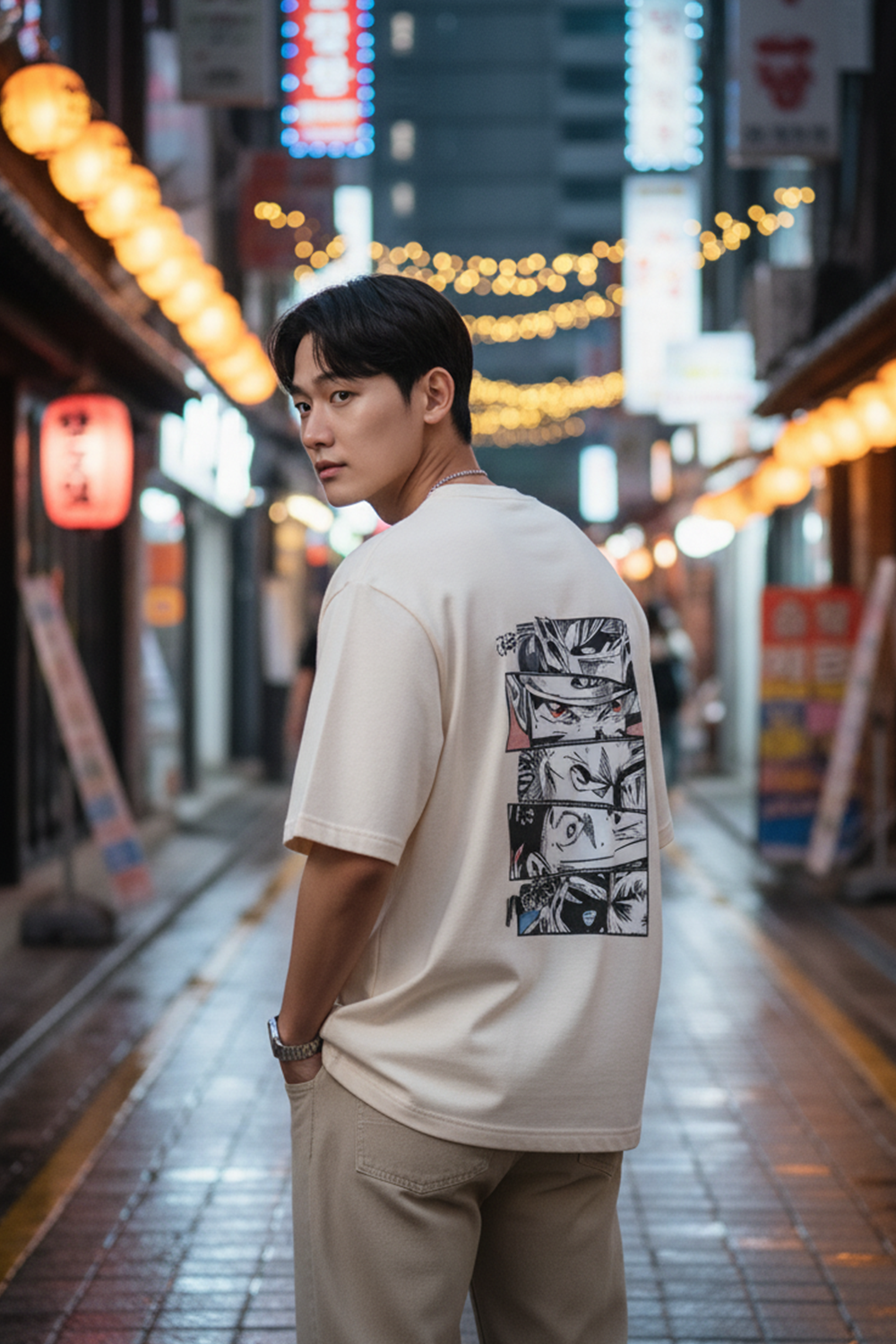 Streetwear Oversized Tee with Anime Panels