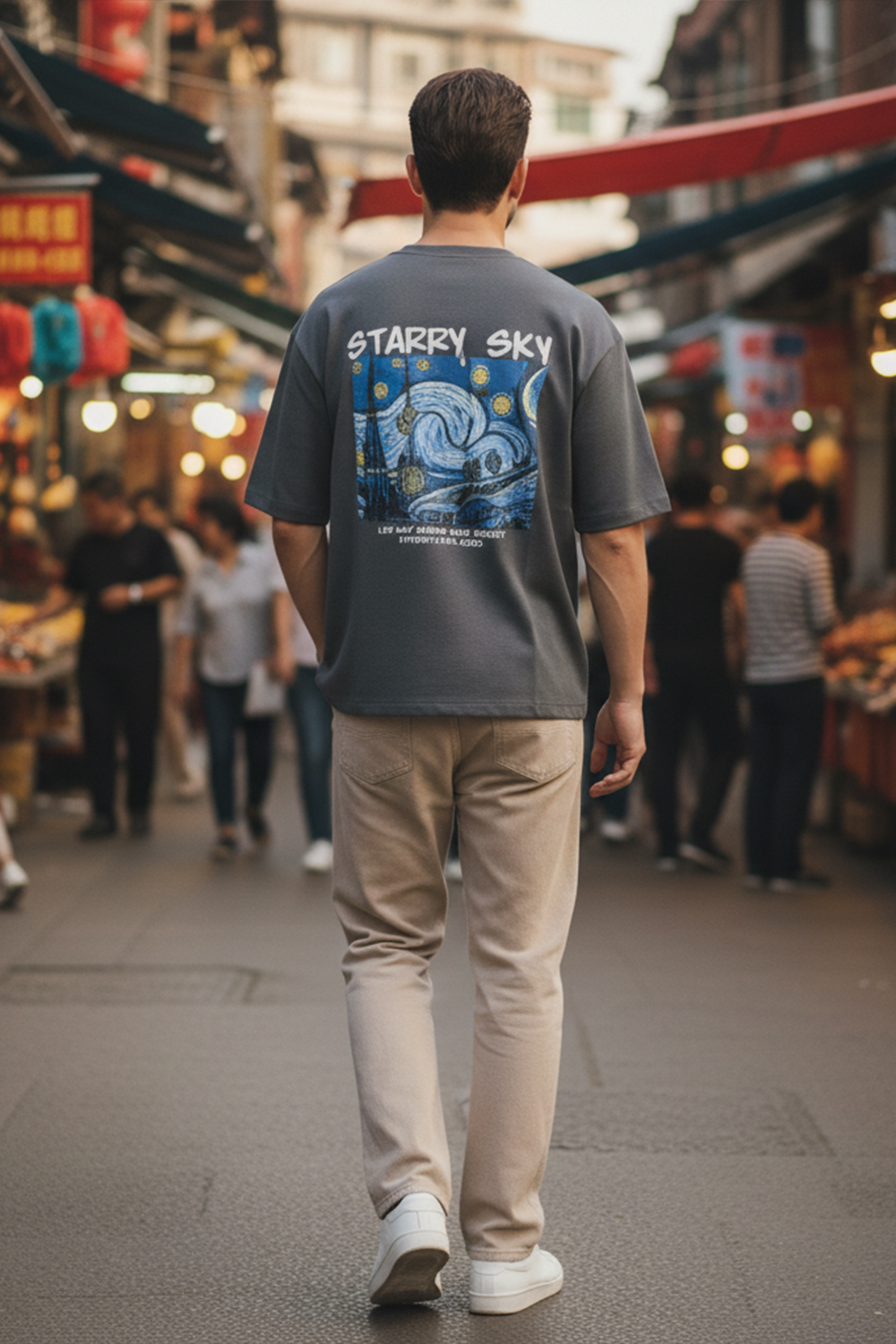 Streetwear Oversized Tee, Tiled Sky Graphic