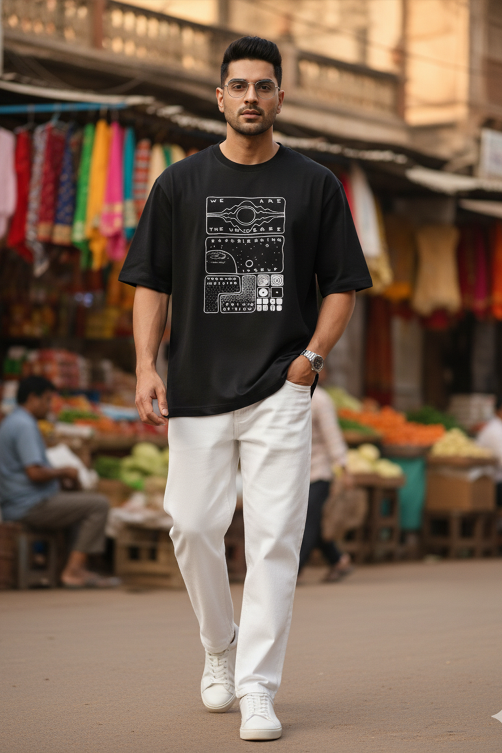 Nebula Grid Graphic Oversize Tee