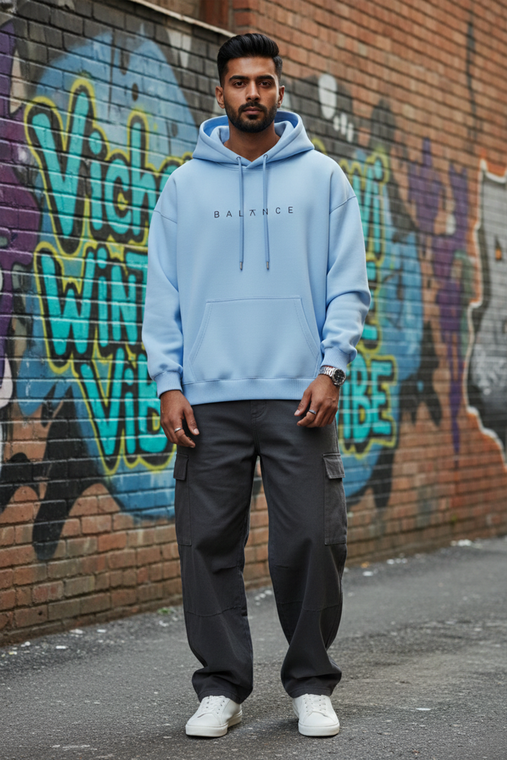 Balance Streetwear Hoodie — Light Blue