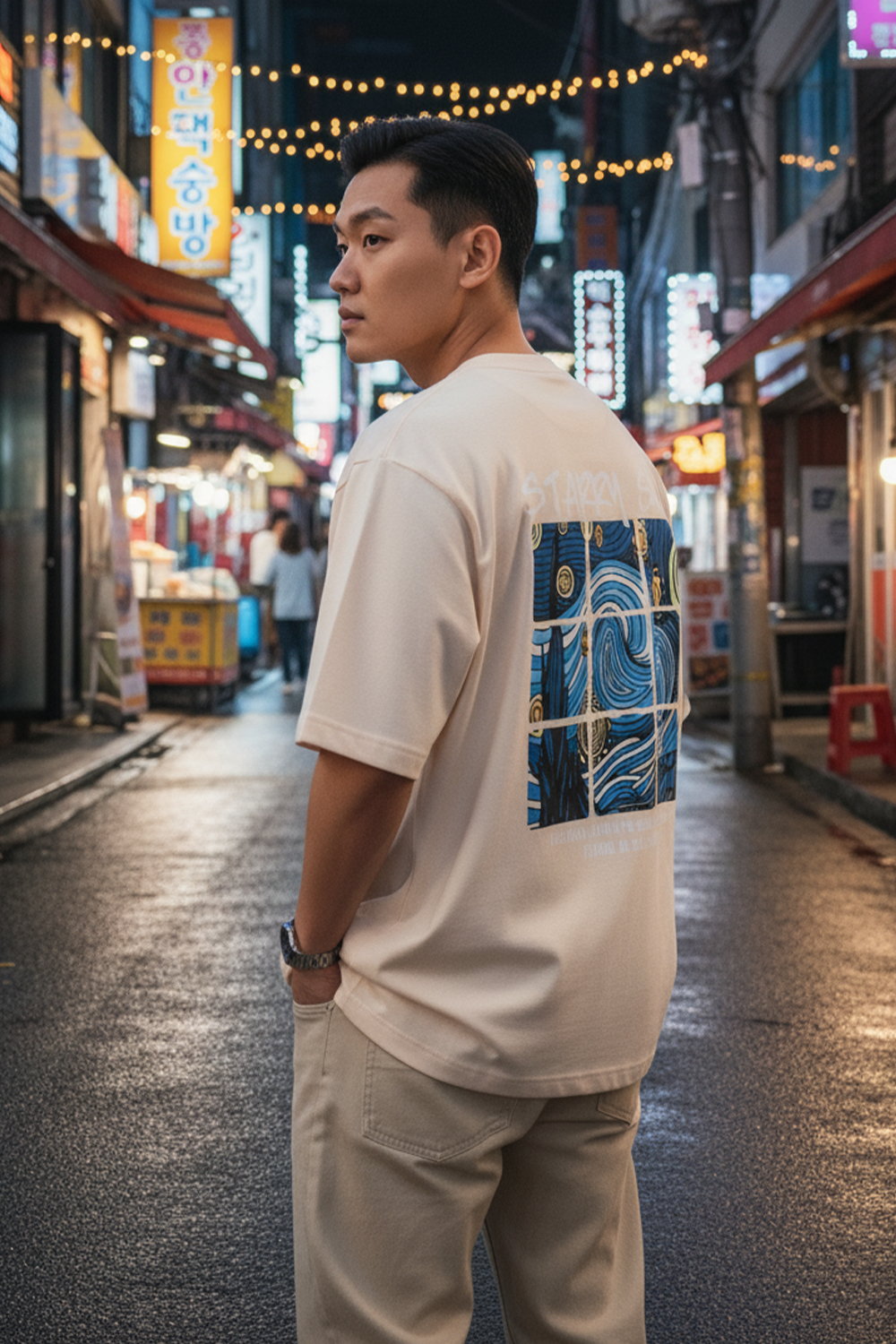 Streetwear Oversized Tee, Tiled Sky Graphic
