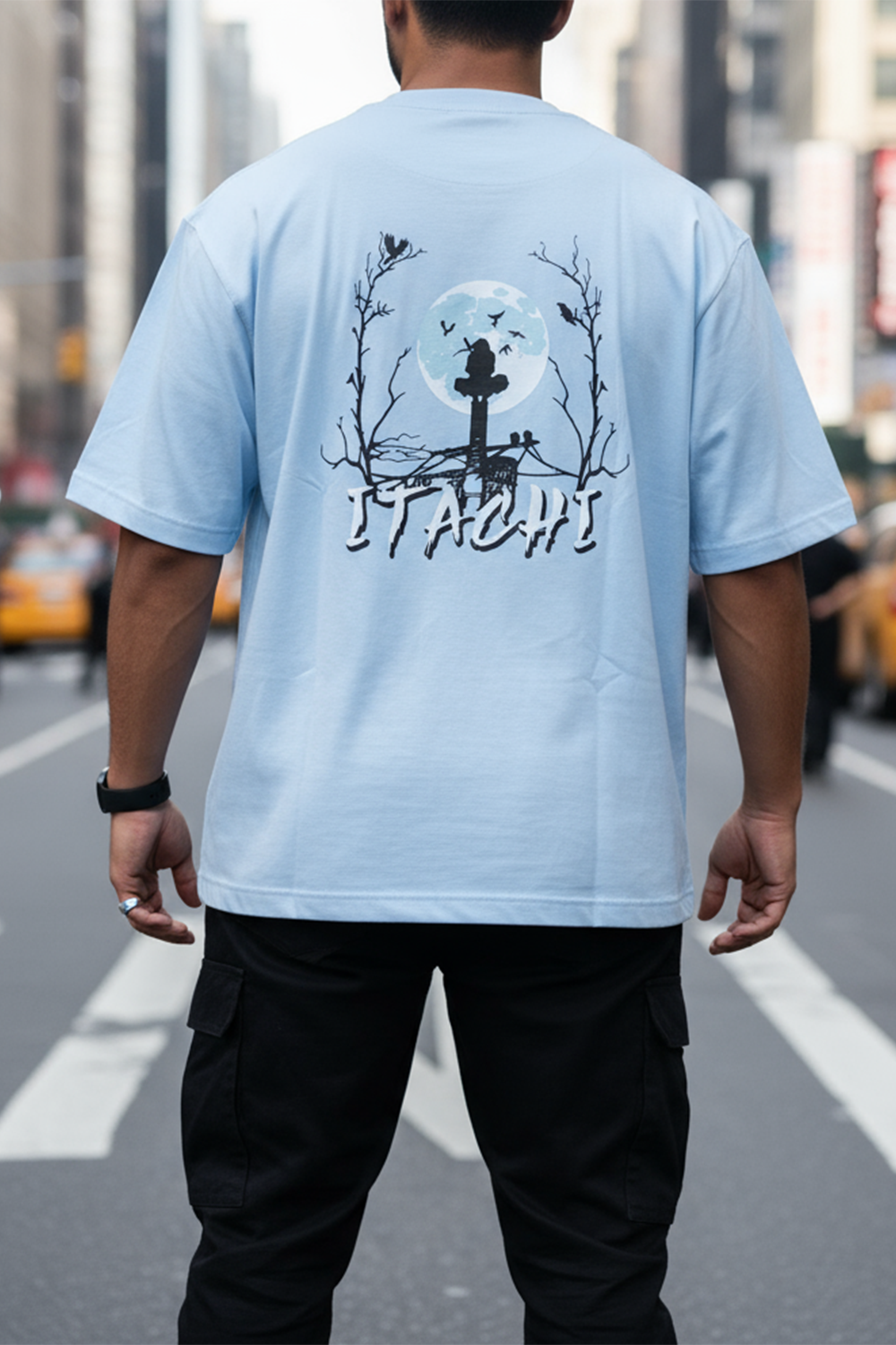 Itachi Nightscape Oversized T‑Shirt | Light Blue