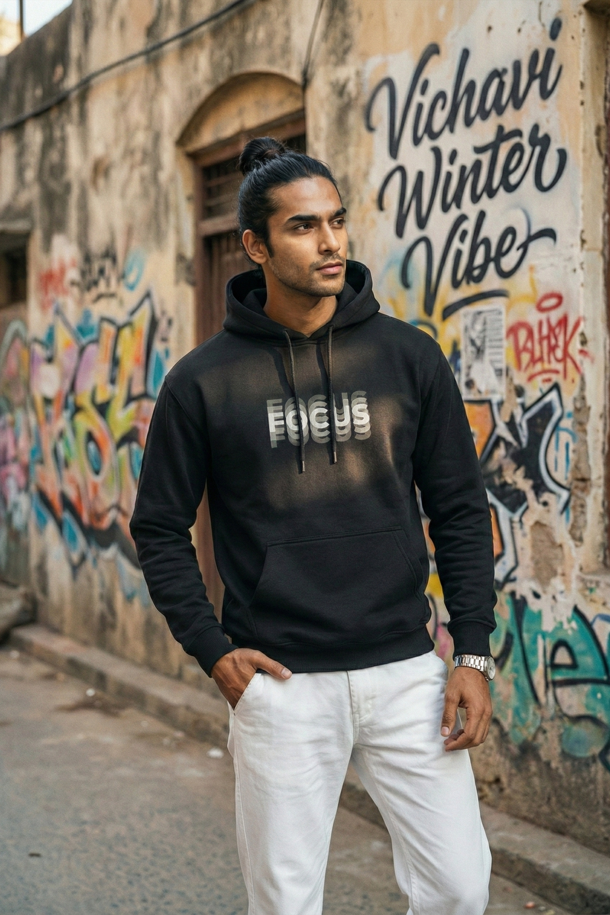 Focus Lettering Hoodie — Black