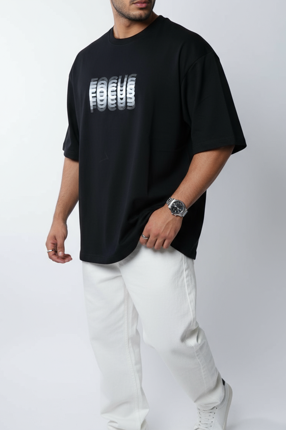 Focus Wave Oversized Tee | Black