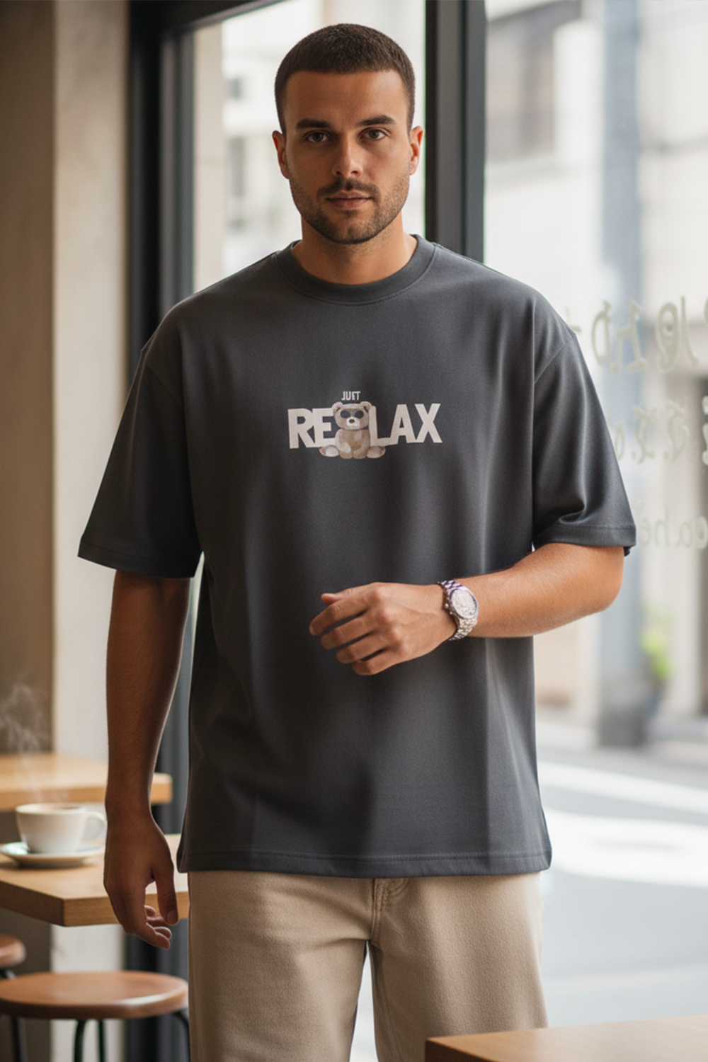 Oversized “Just Relax” Bear Tee