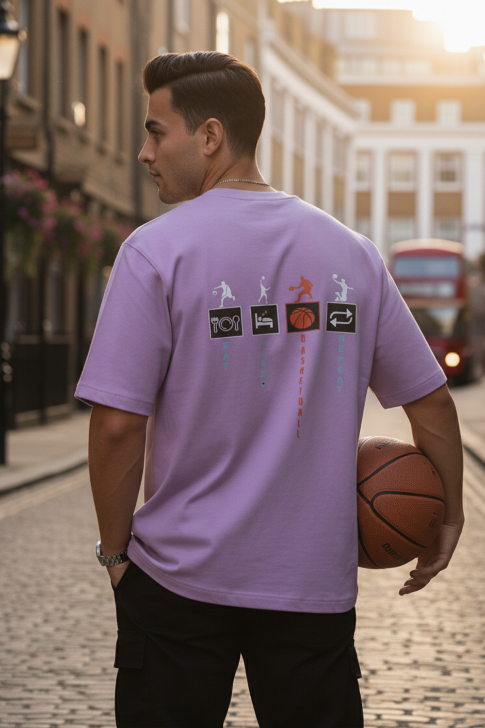 Eat Sleep Basketball Repeat Oversized Tee