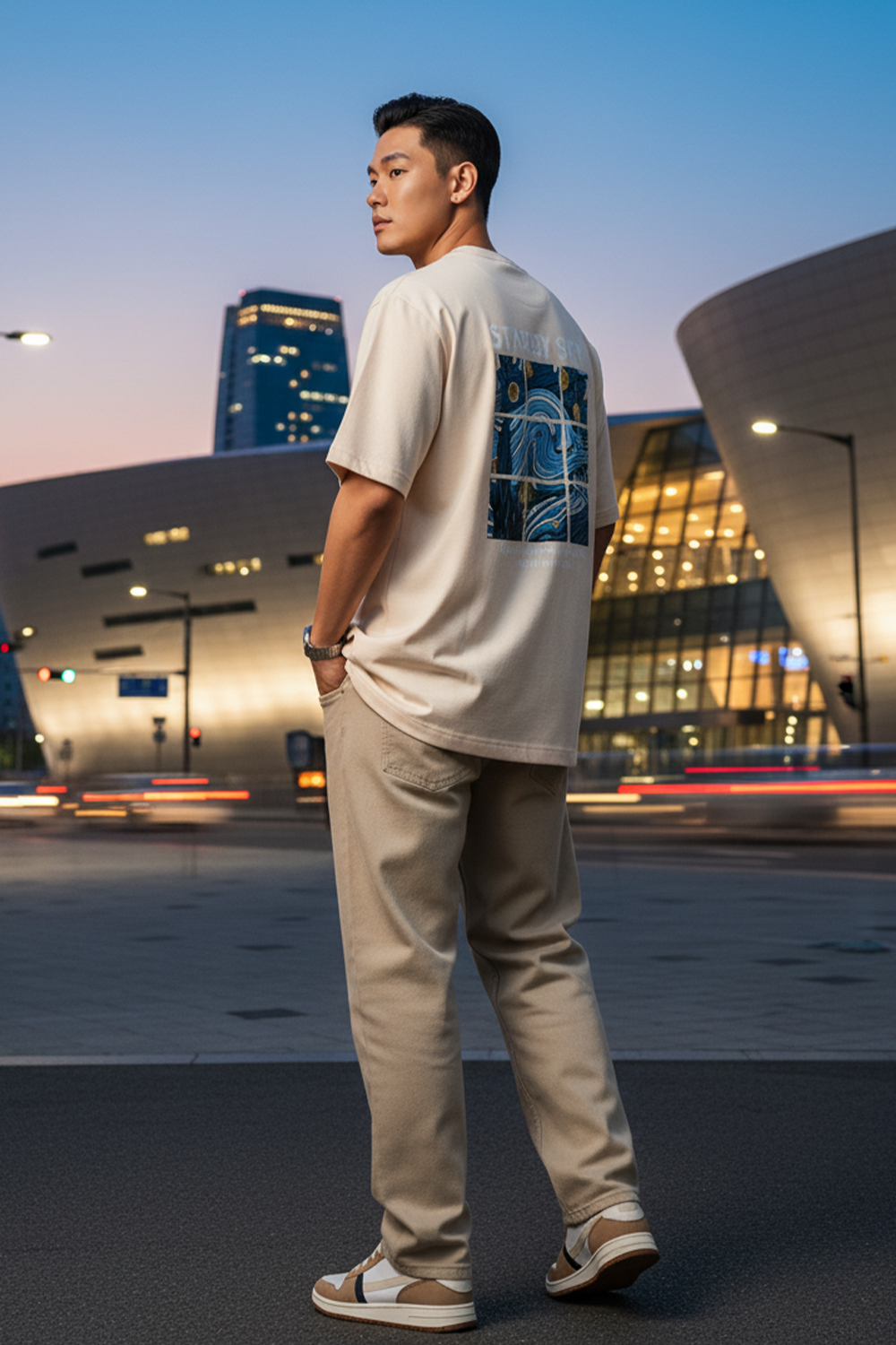 Streetwear Oversized Tee, Tiled Sky Graphic