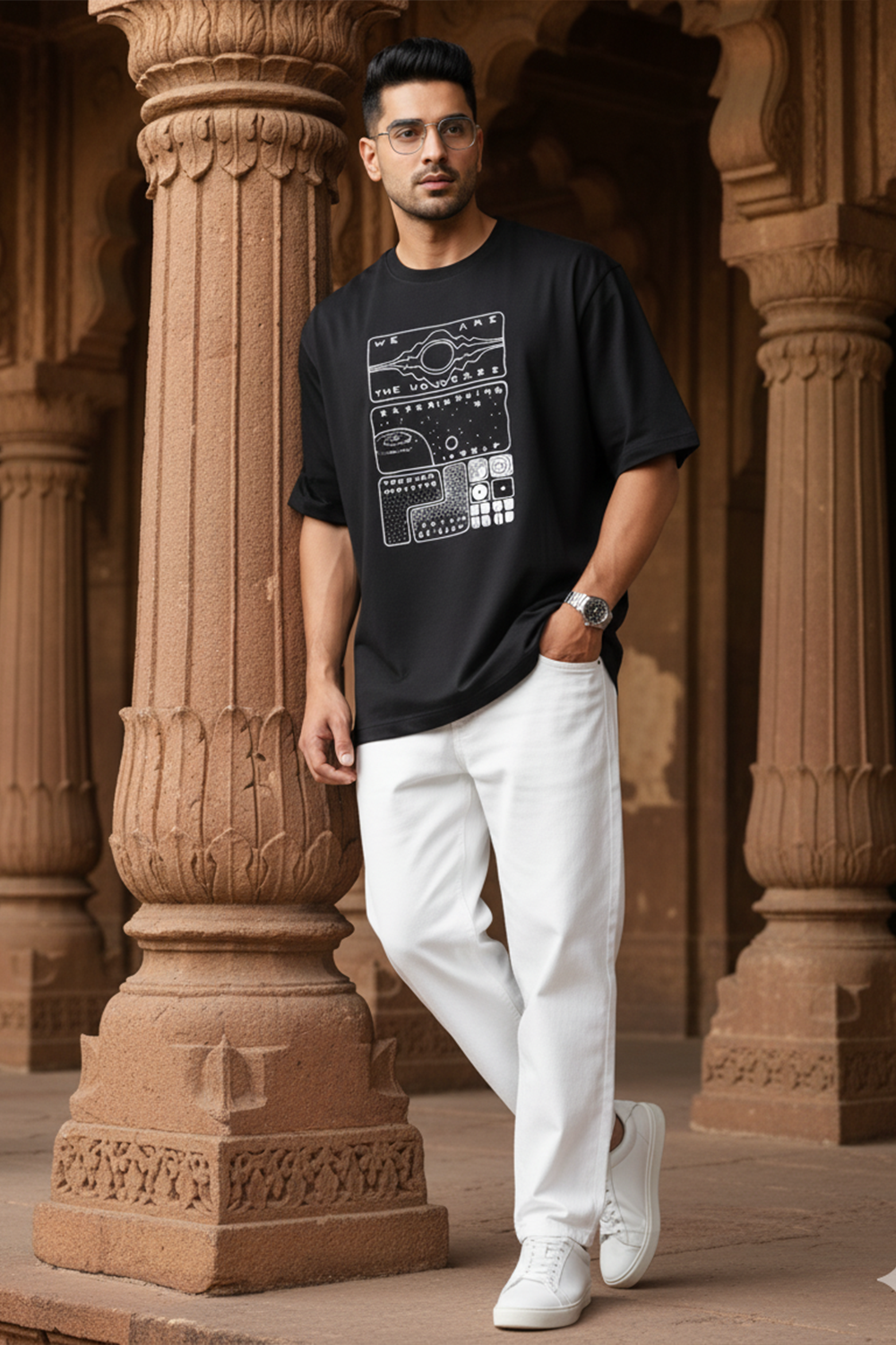 Nebula Grid Graphic Oversize Tee