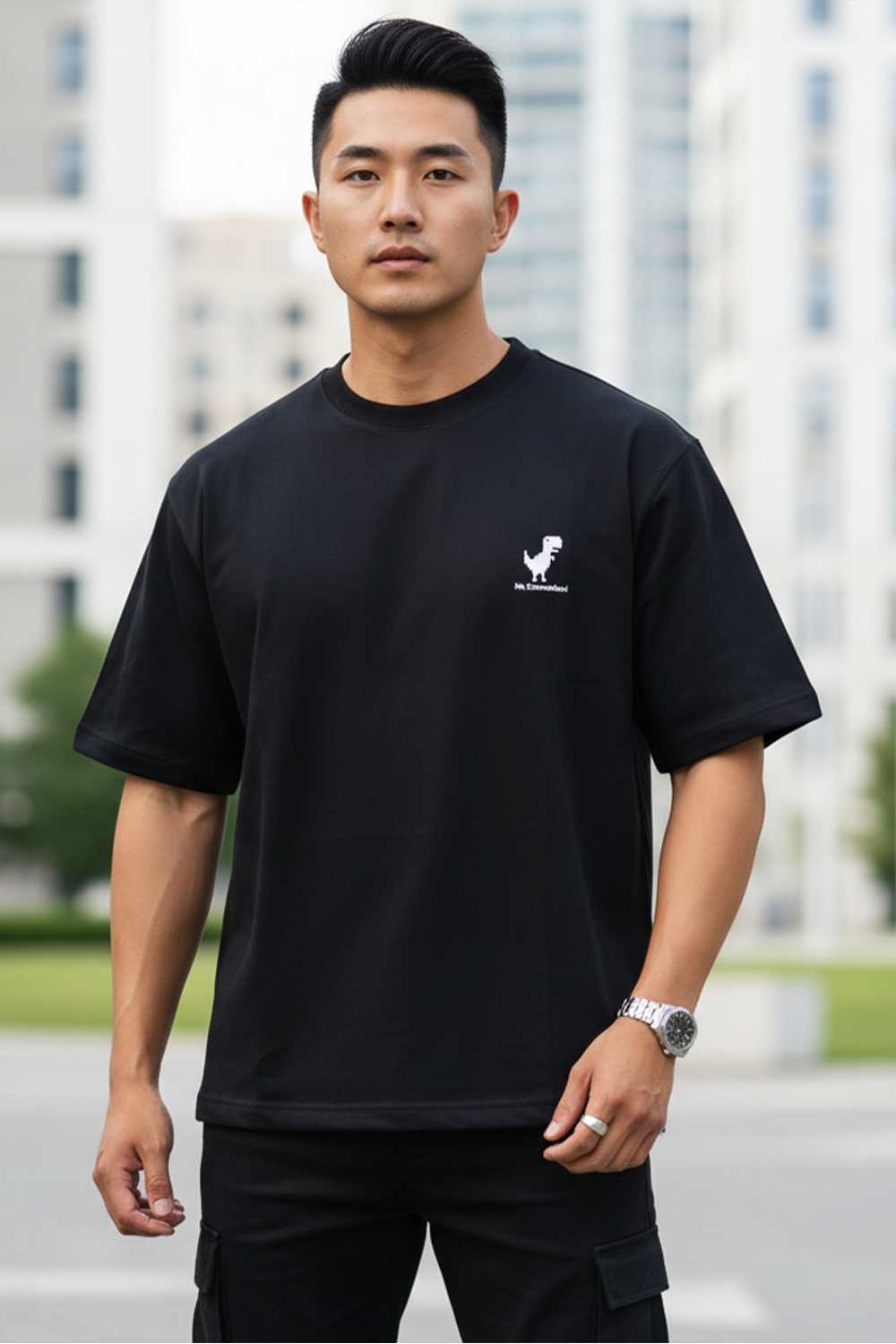 Minimal Dino "No Connection" Oversized Tee