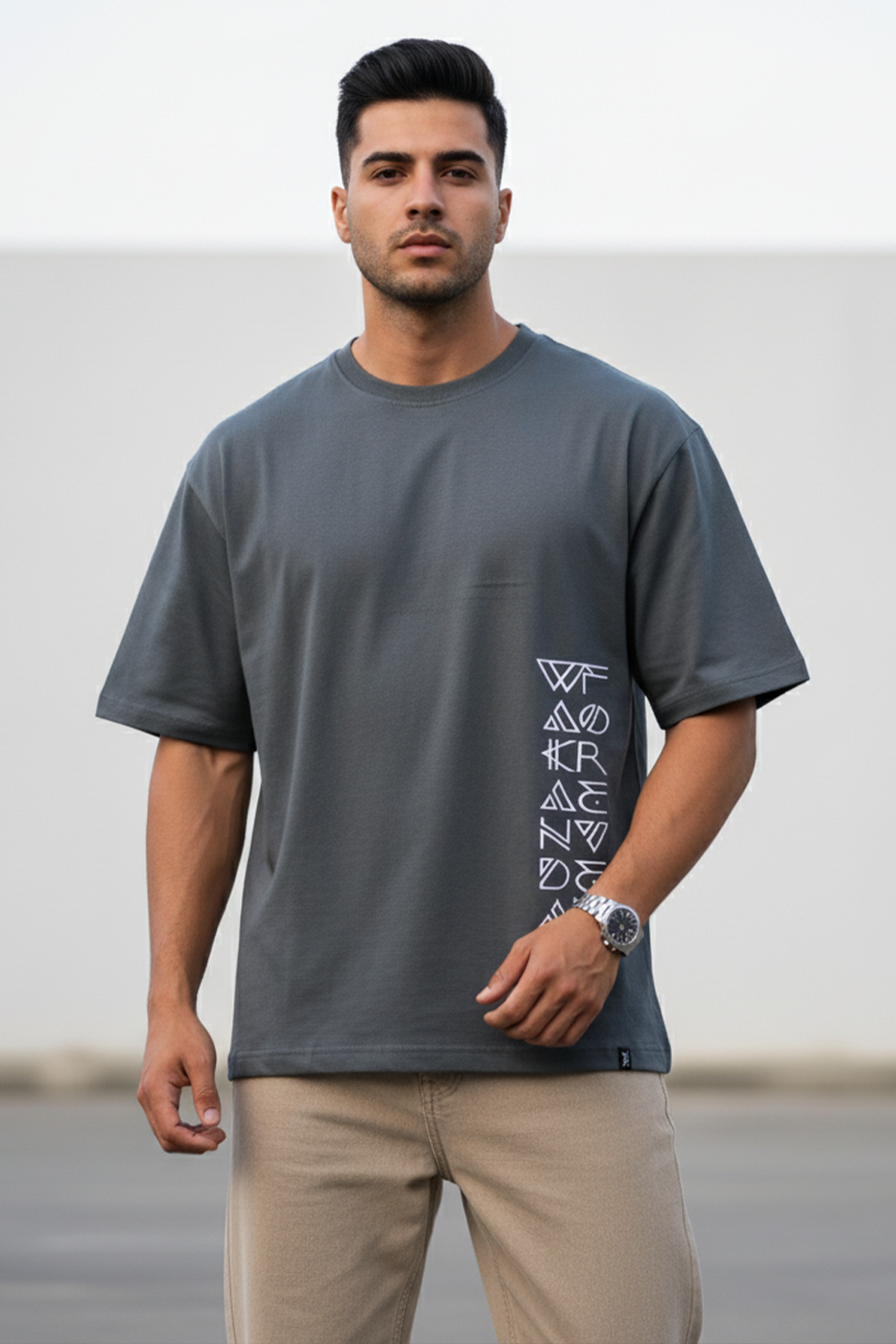 Abstract Letter Print Oversized Tee