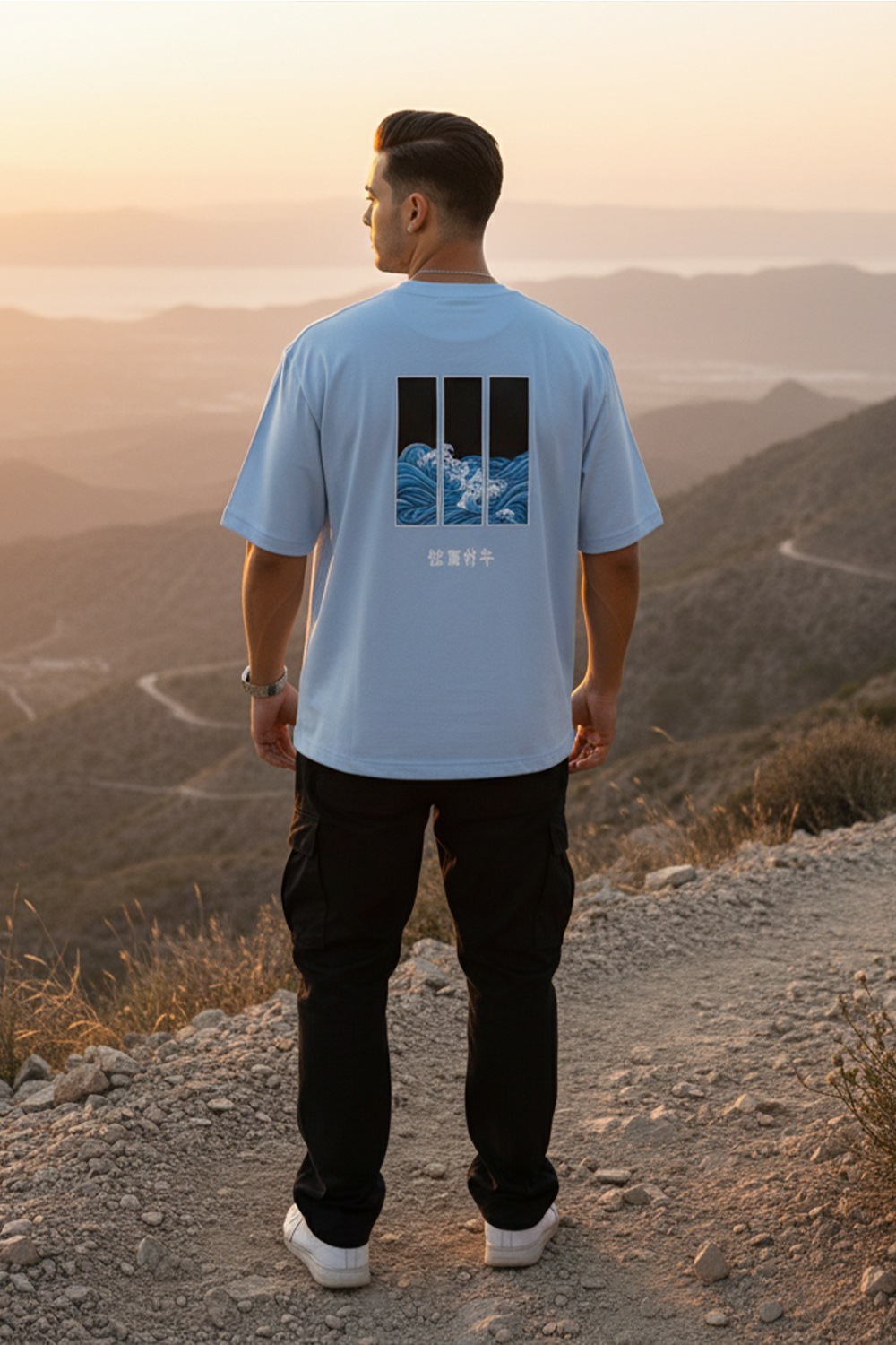 Urban Wave Oversized Tee – Street Edition | Blue