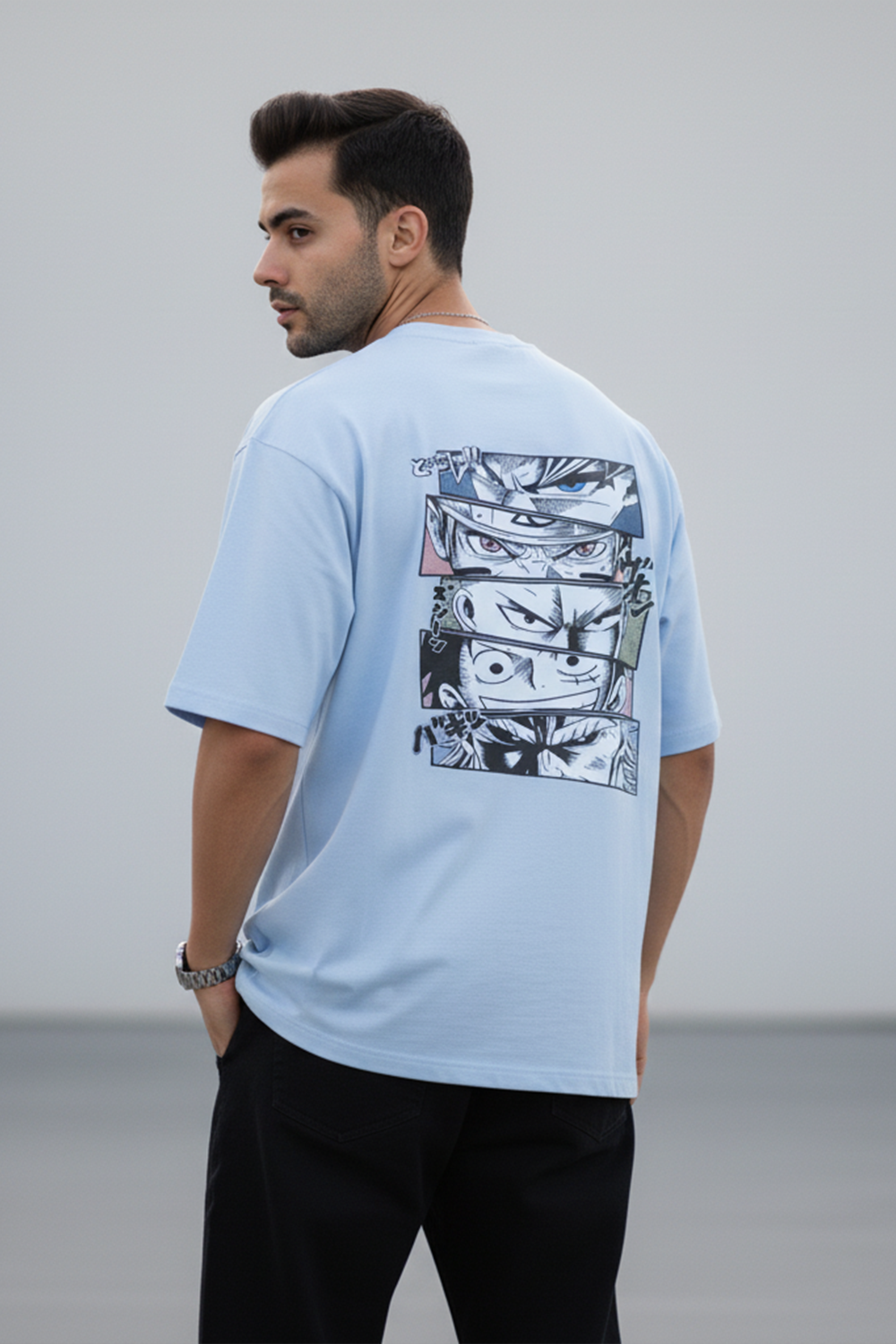 Streetwear Oversized Tee with Anime Panels
