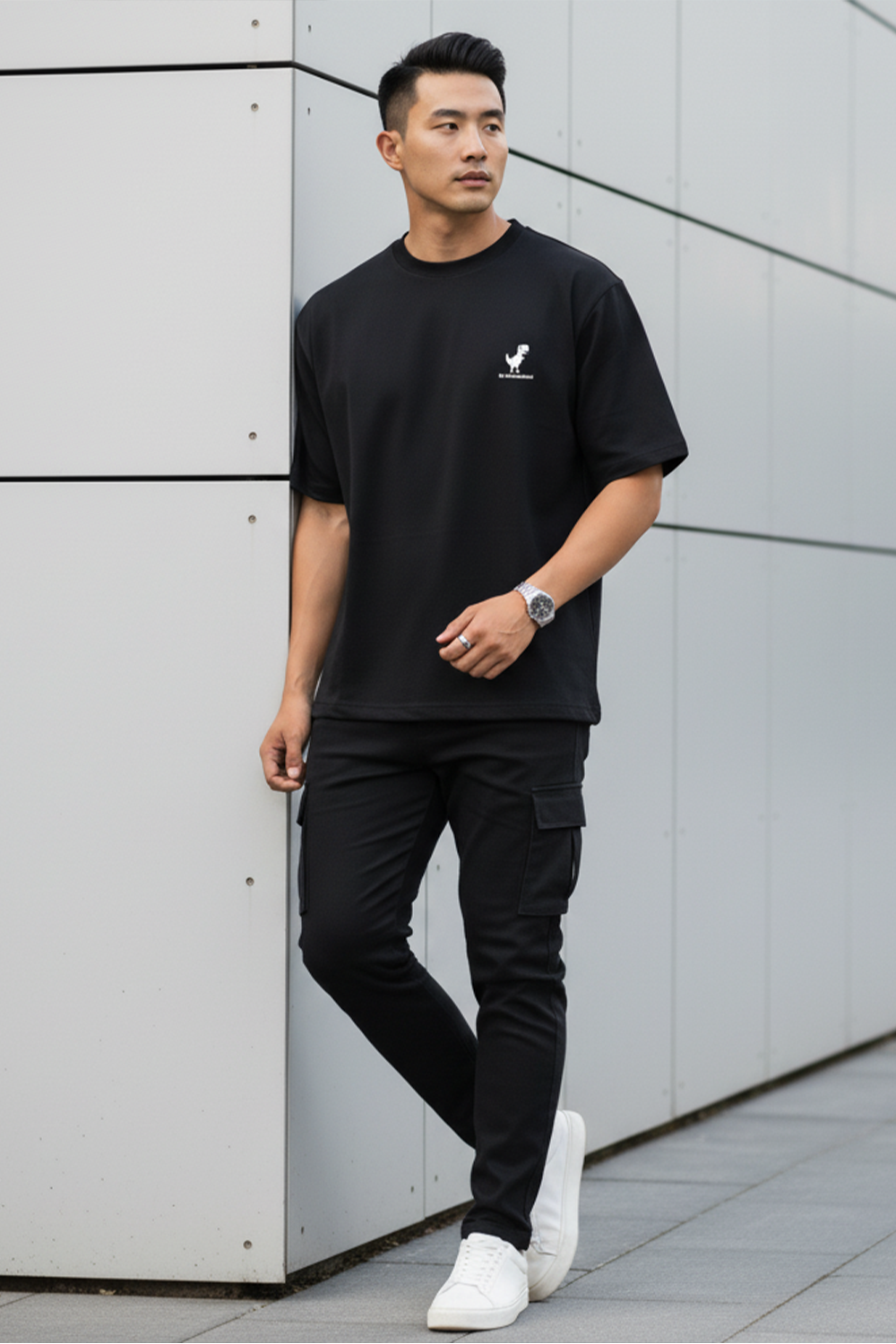 Minimal Dino "No Connection" Oversized Tee