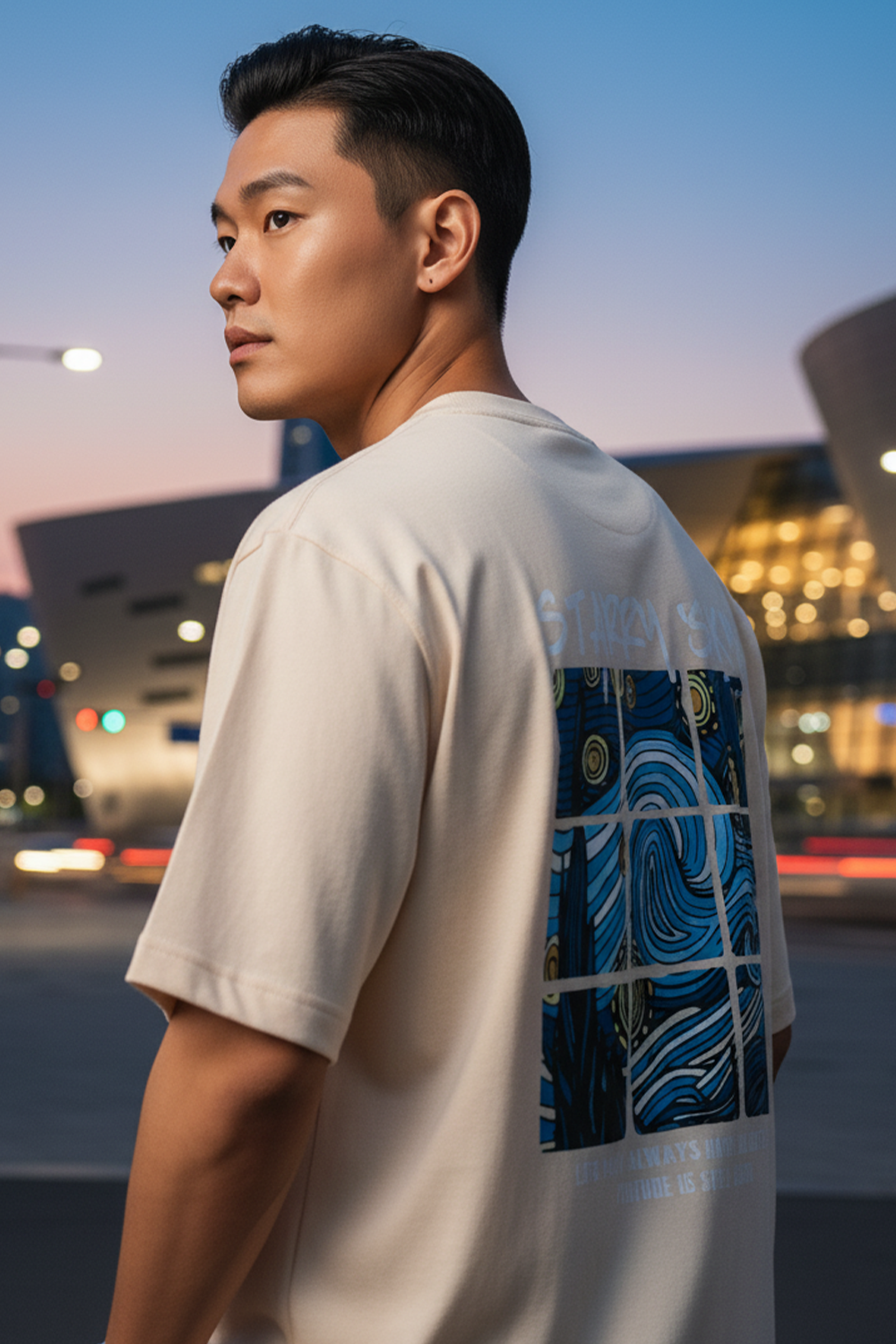 Streetwear Oversized Tee, Tiled Sky Graphic